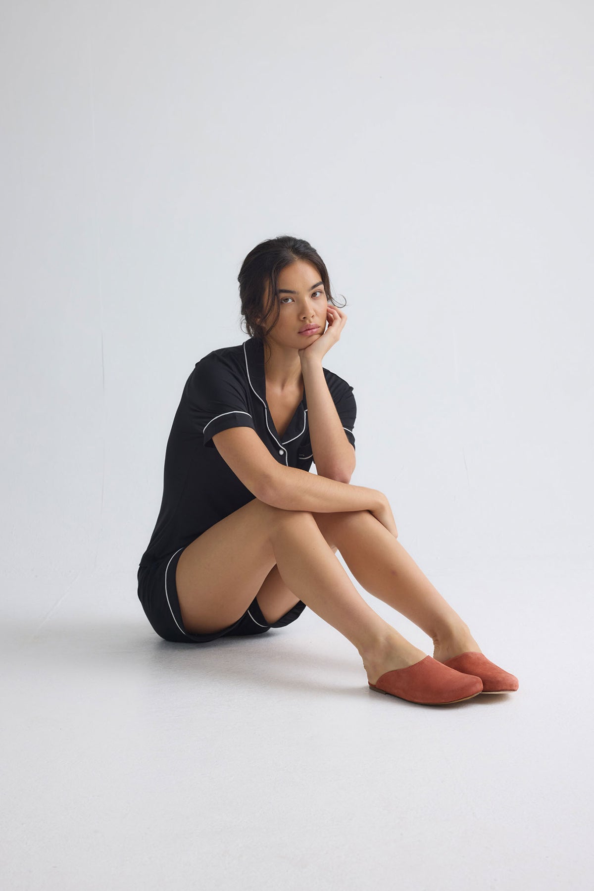 Bamboo Shirt Short Set in Black