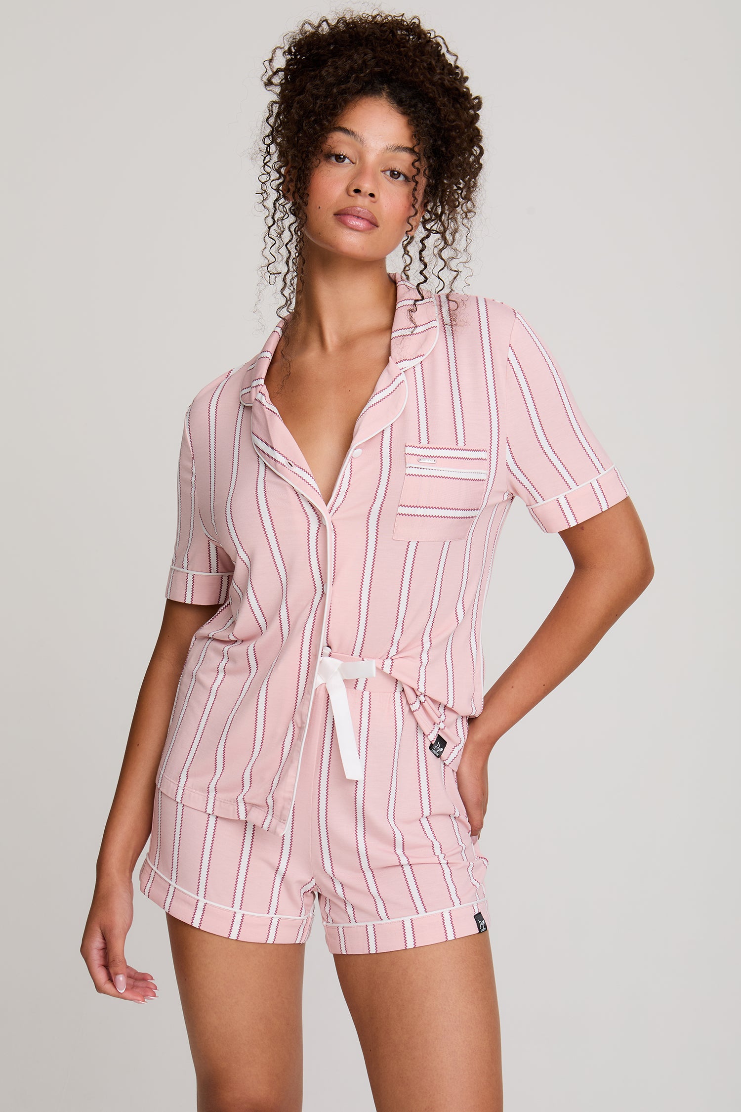 Bamboo Shirt Short Set in Blush Stripe