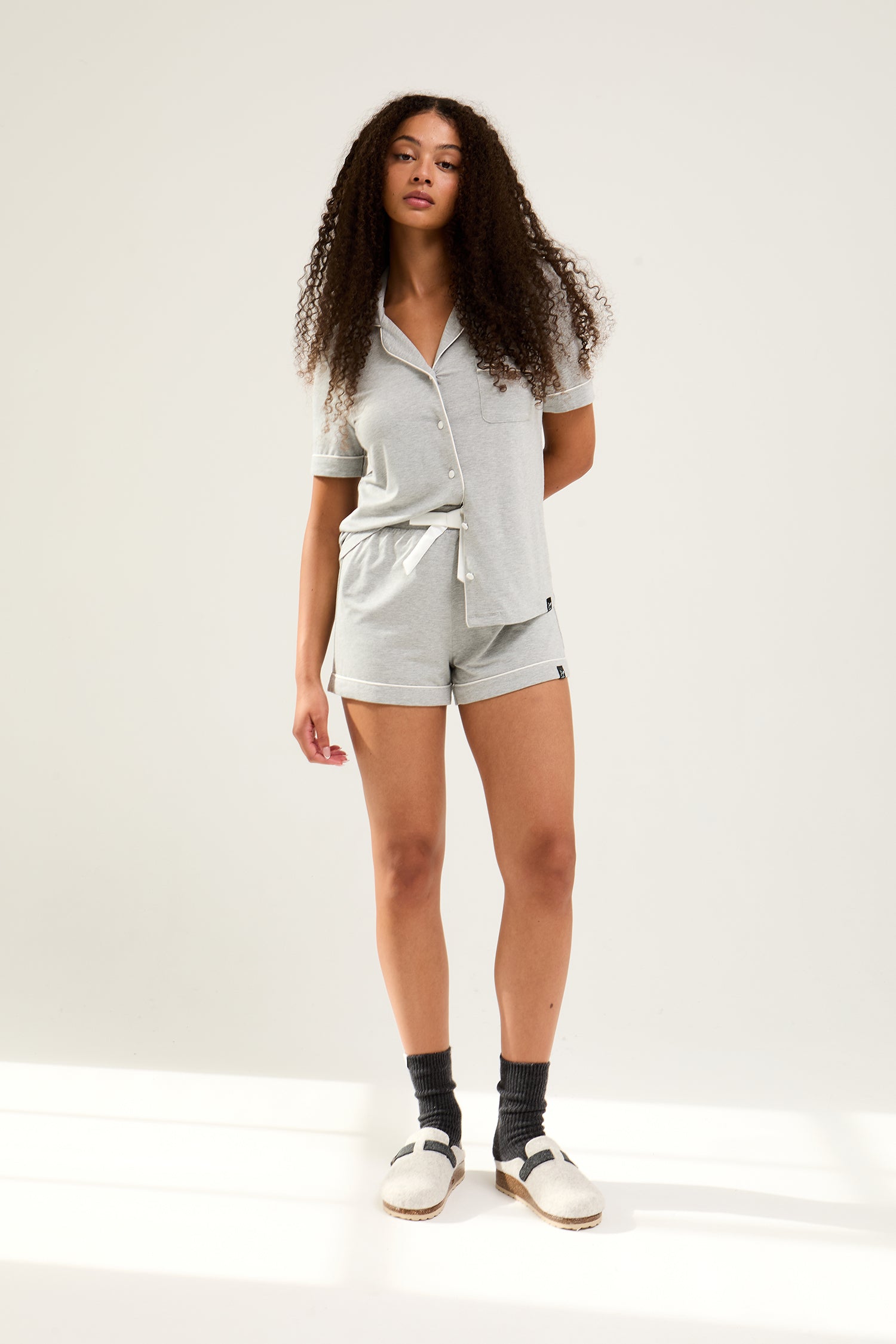 Bamboo Shirt Short Set in Grey Marl