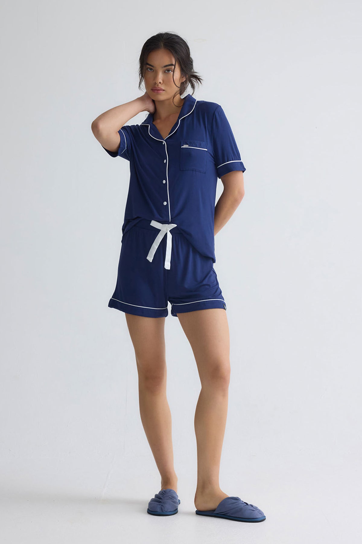 Bamboo Shirt Short Set in Midnight