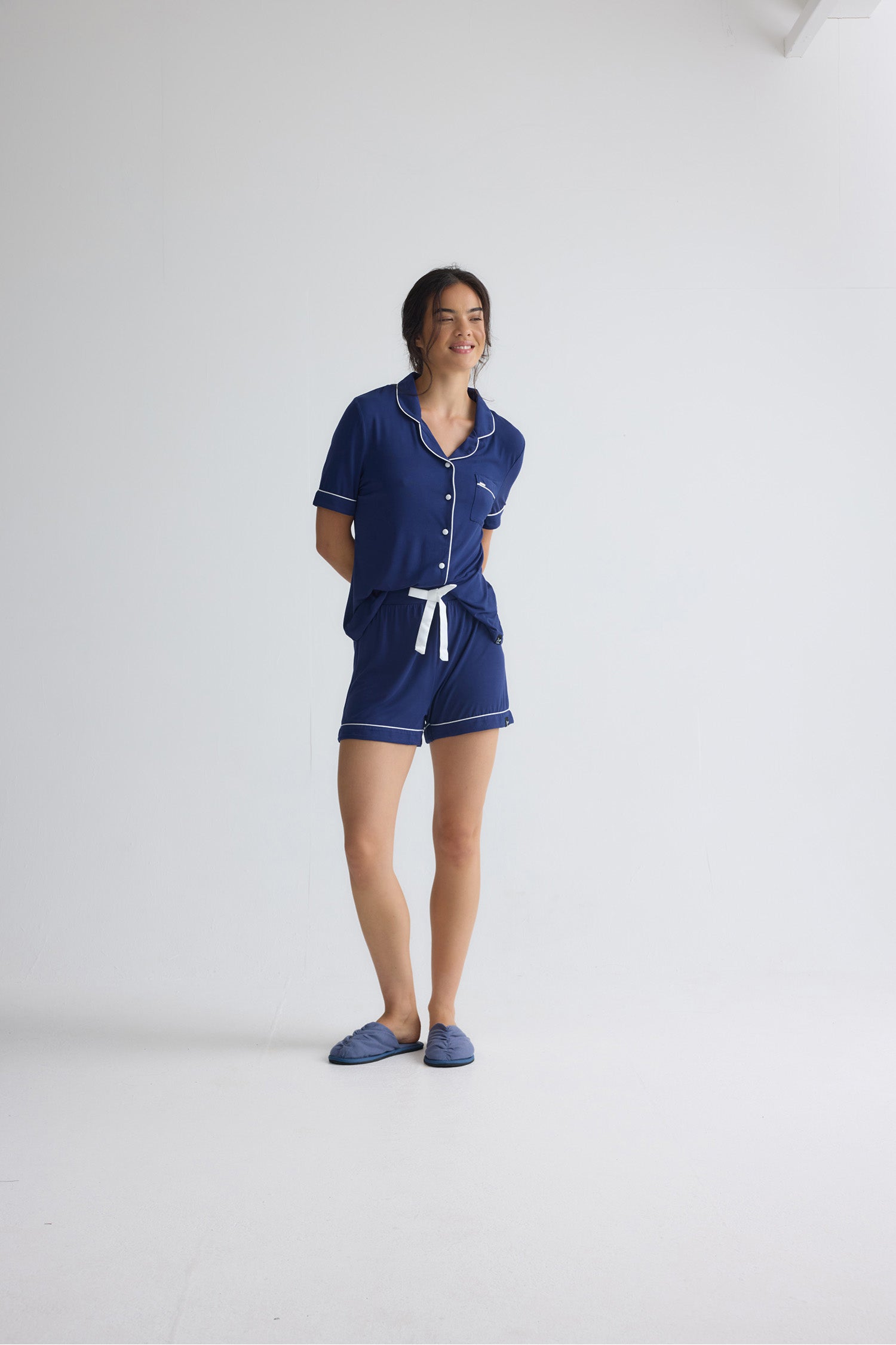 Bamboo Shirt Short Set in Midnight