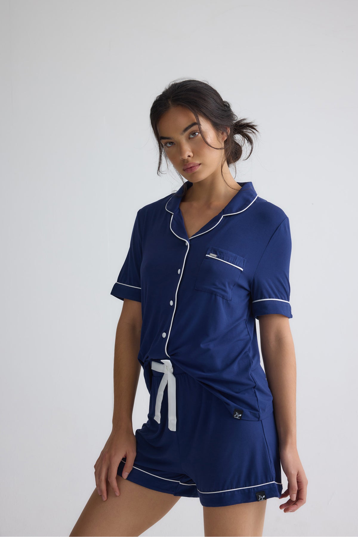 Bamboo Shirt Short Set in Midnight
