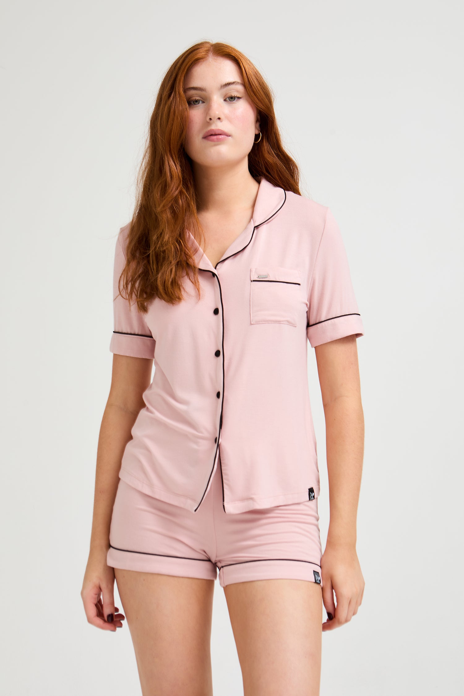 Bamboo Shirt Short Set in Pink