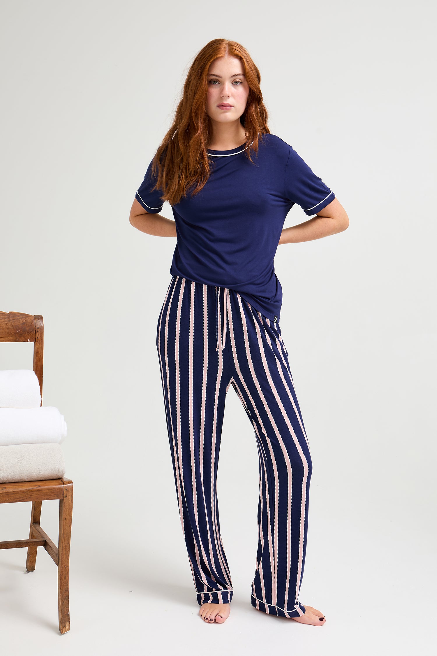 Bamboo Tee and Trouser Set in Midnight Stripe