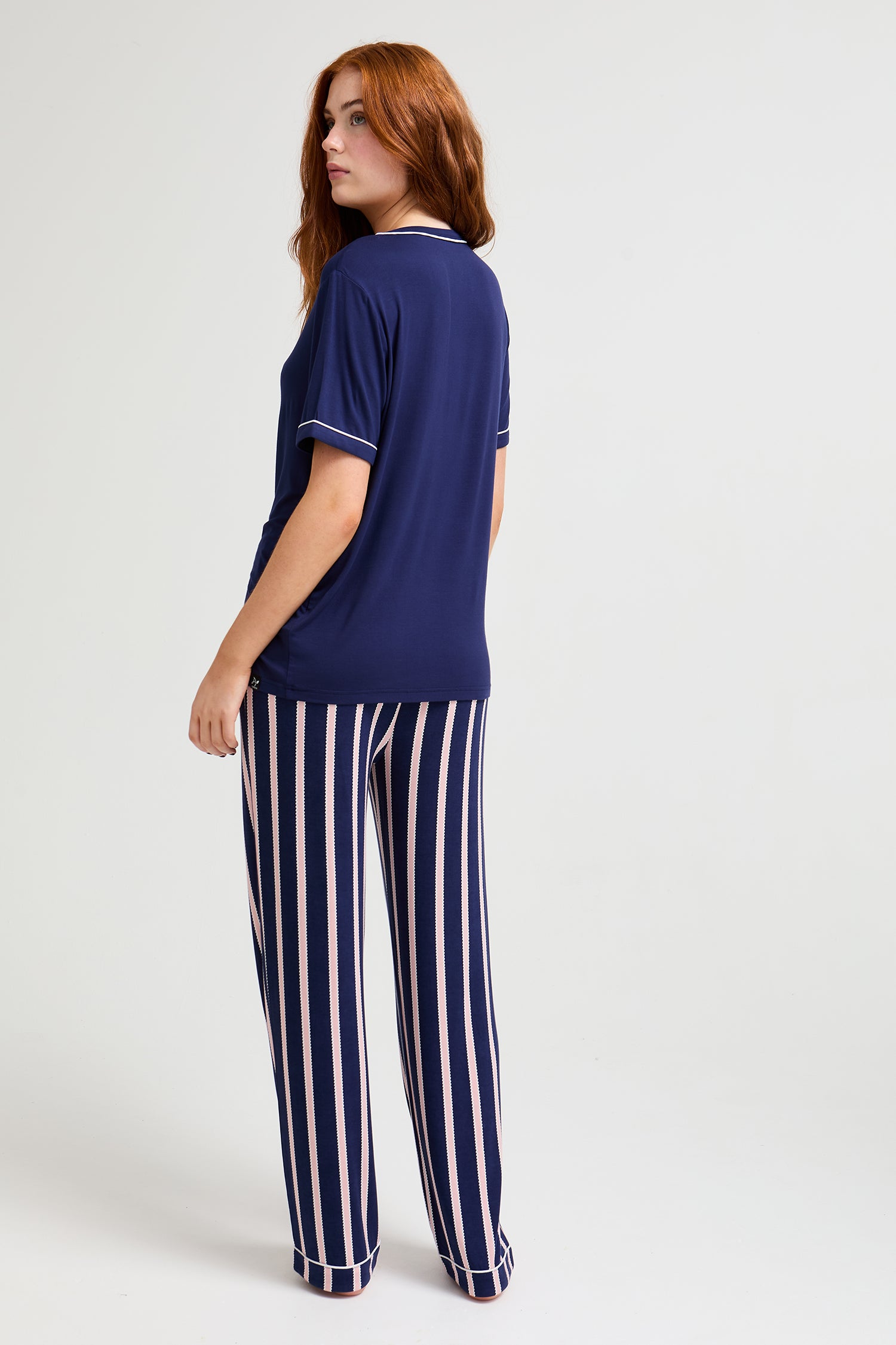 Bamboo Tee and Trouser Set in Midnight Stripe - Pajamas