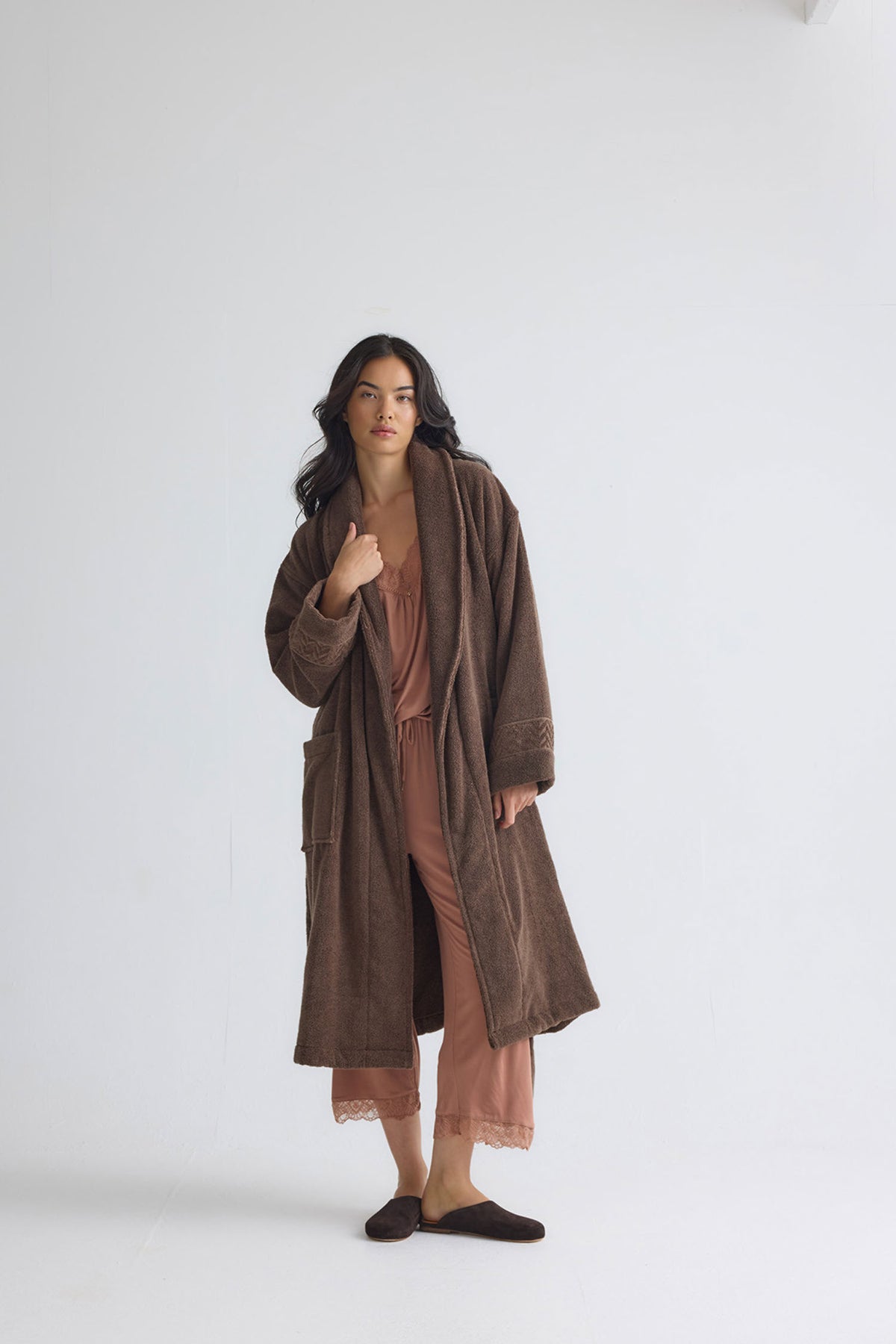 Bamboo Towelling Robe In Mocha