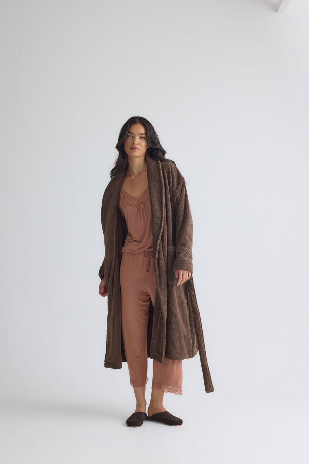 Bamboo Towelling Robe In Mocha