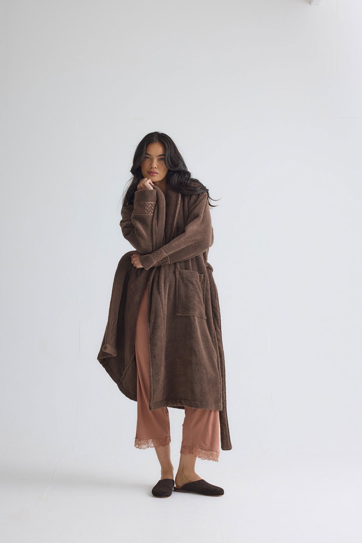 Bamboo Towelling Robe In Mocha