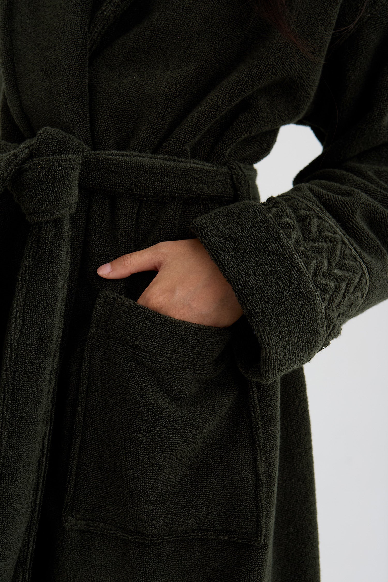 Bamboo Towelling Robe In Olive