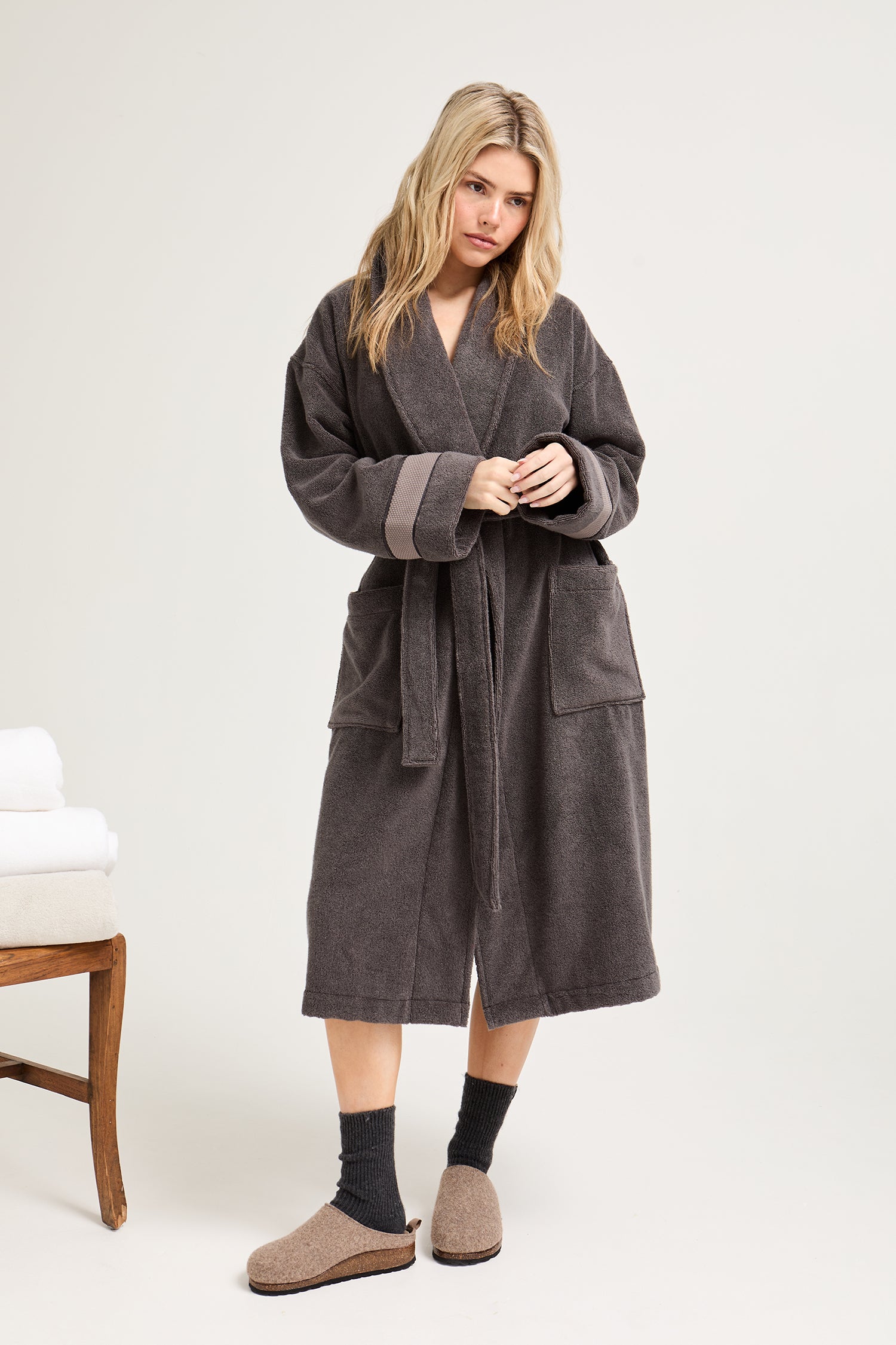 Bamboo Towelling Robe in Smoke Grey - Robes