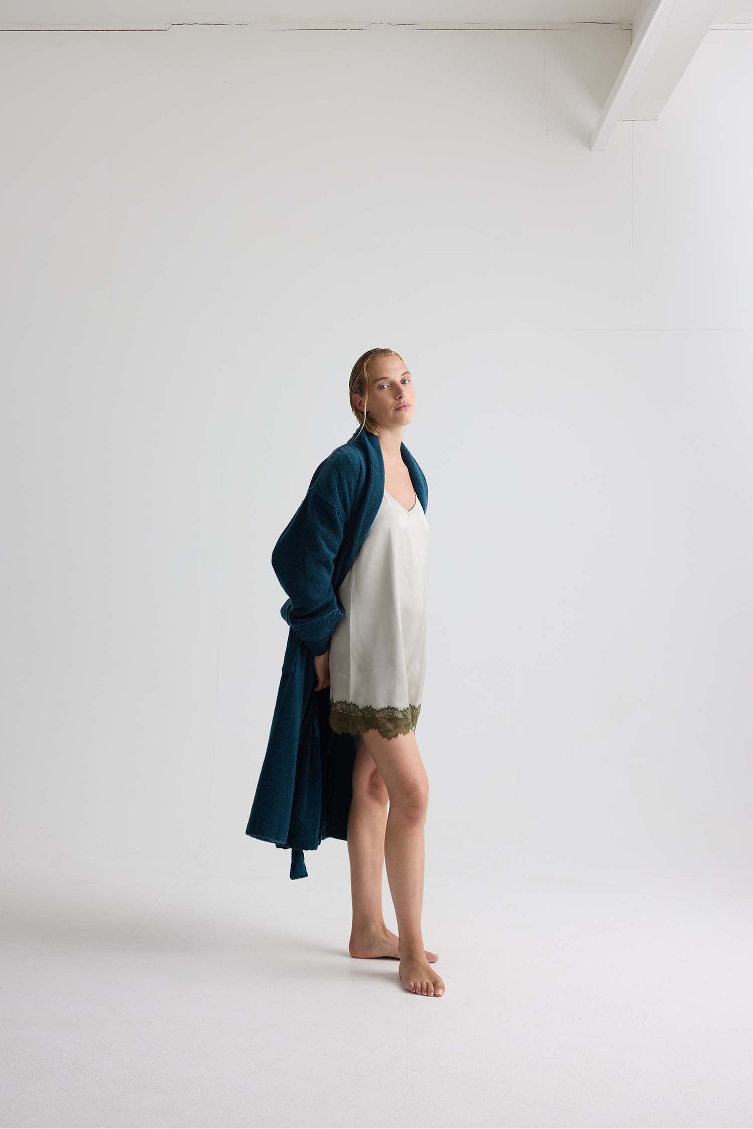 Bamboo Towelling Robe In Teal