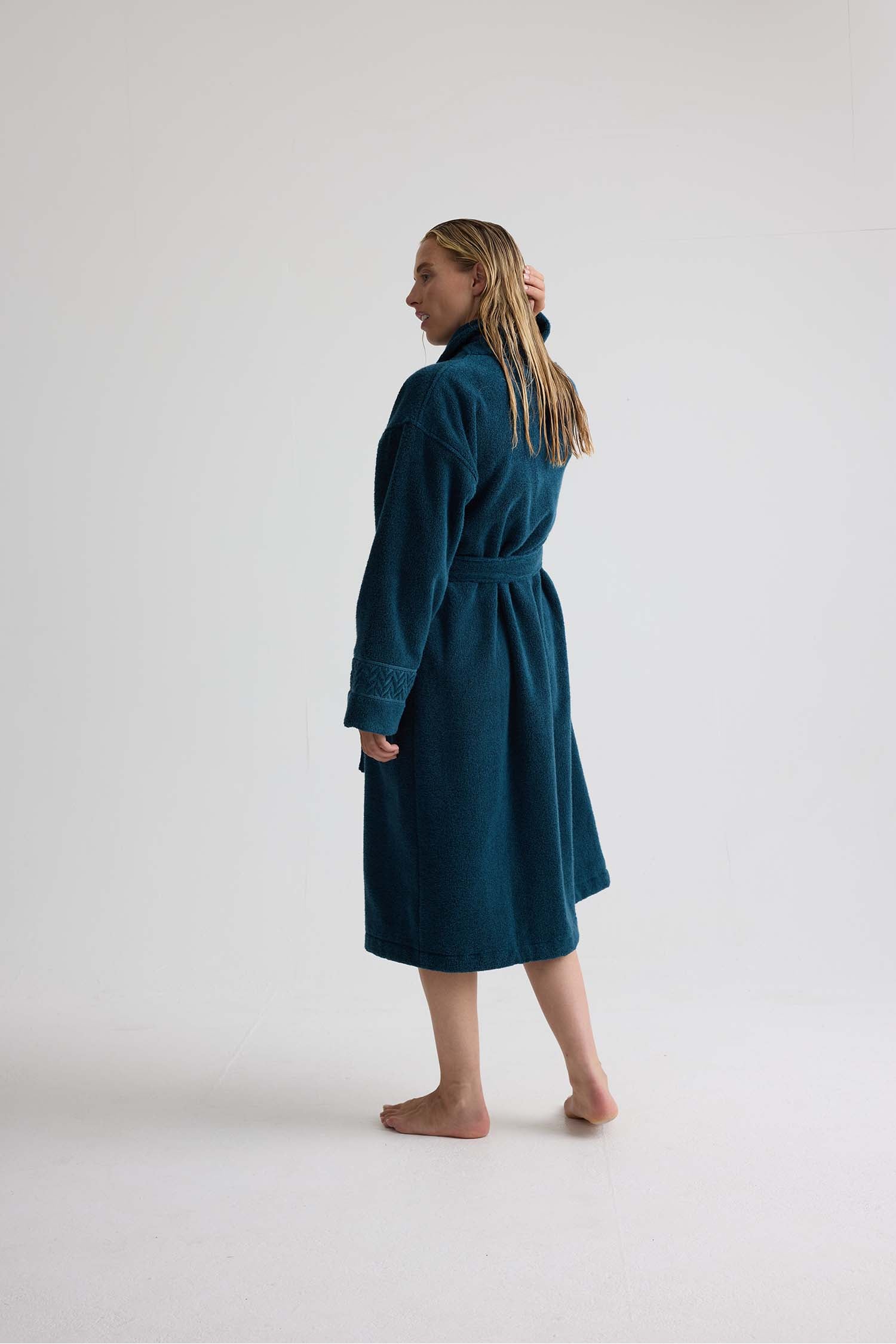 Bamboo Towelling Robe In Teal