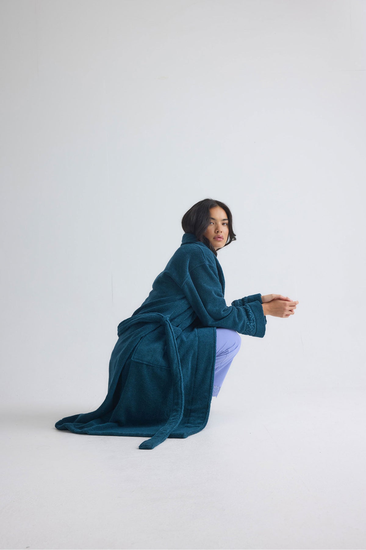 Bamboo Towelling Robe In Teal