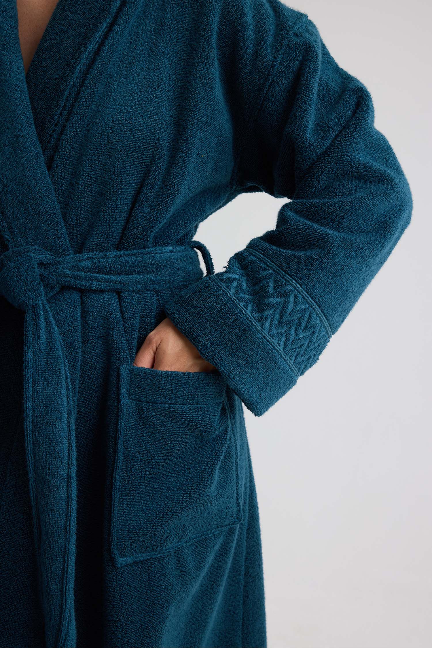 Bamboo Towelling Robe In Teal