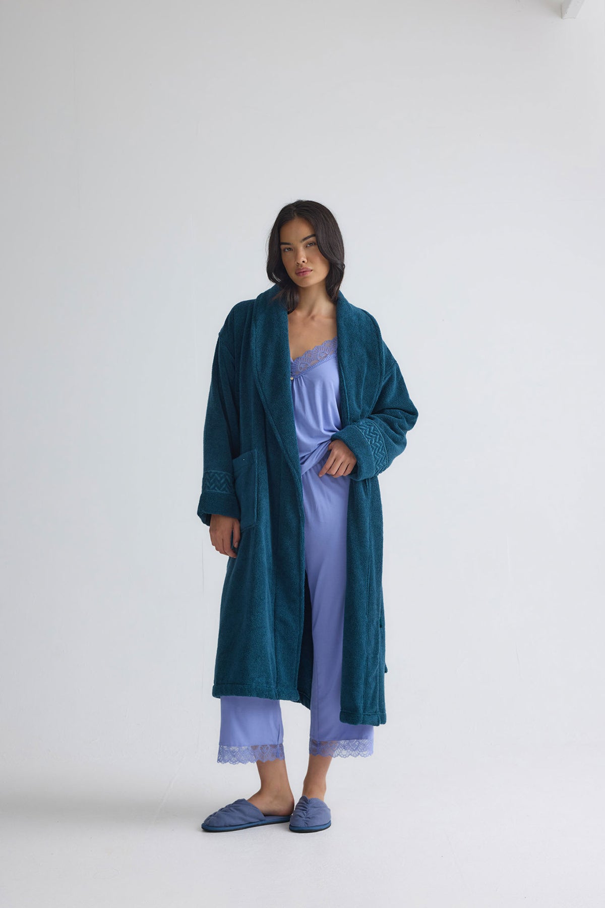 Bamboo Towelling Robe In Teal