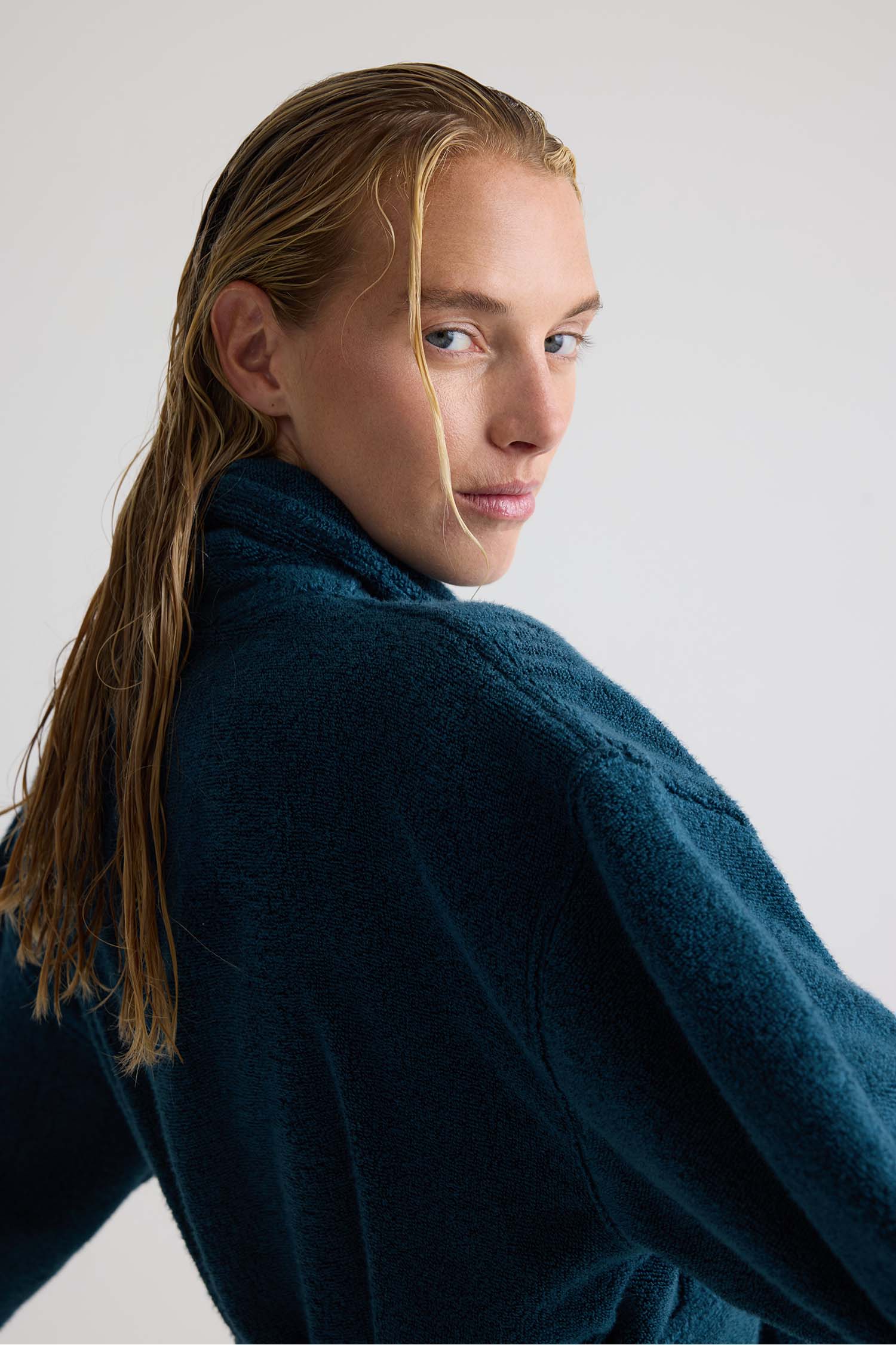 Bamboo Towelling Robe In Teal