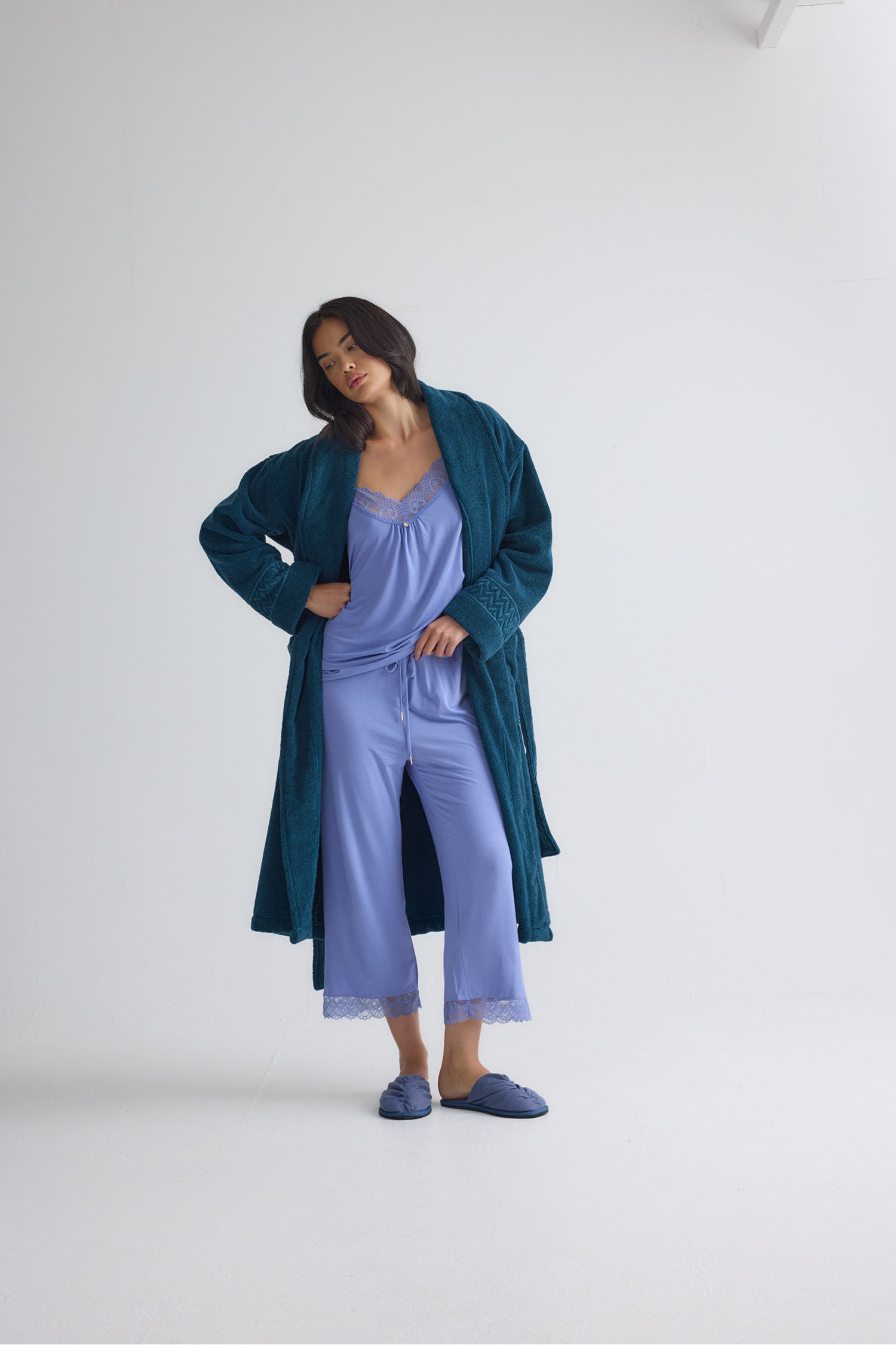 Bamboo Towelling Robe In Teal