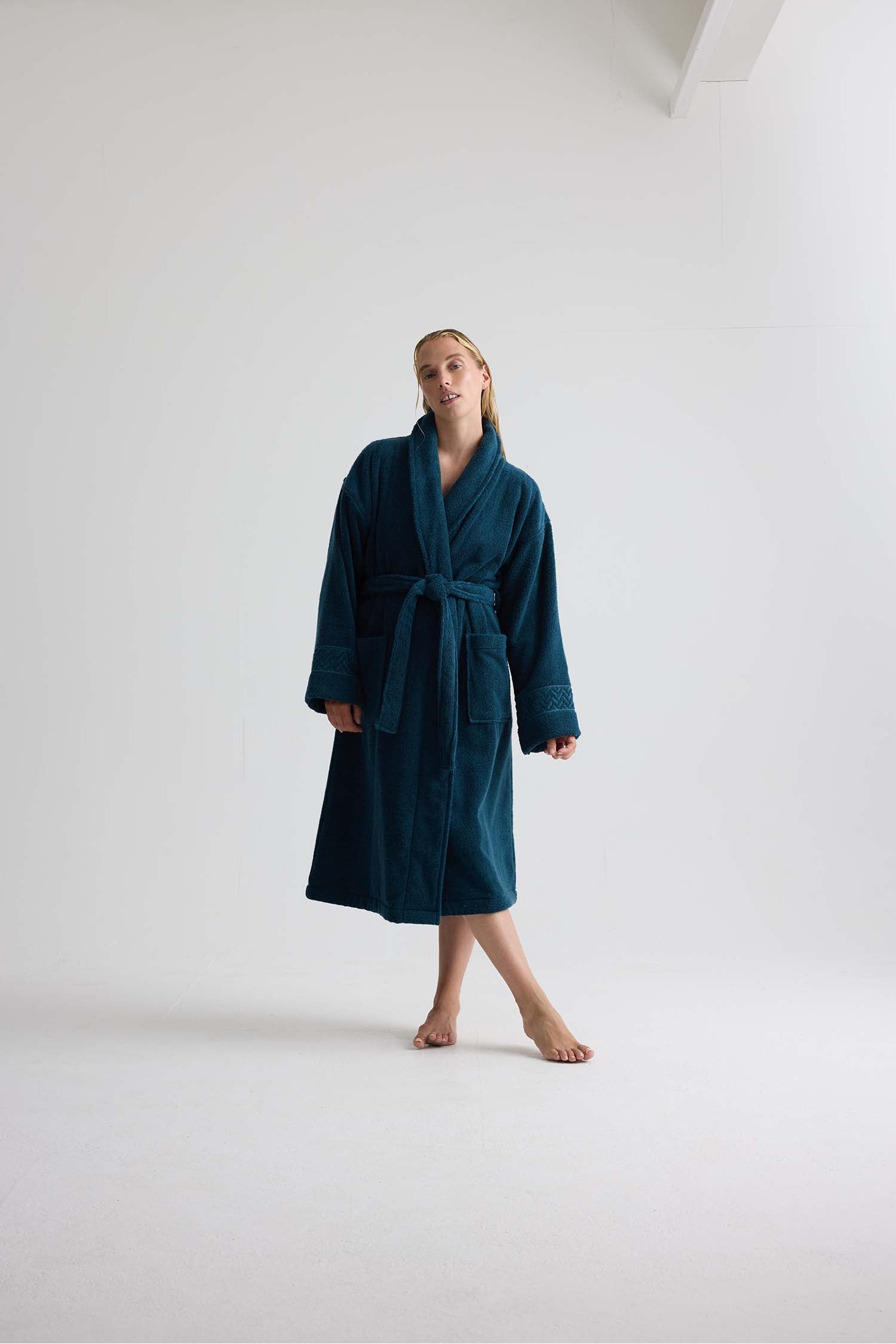Bamboo Towelling Robe In Teal