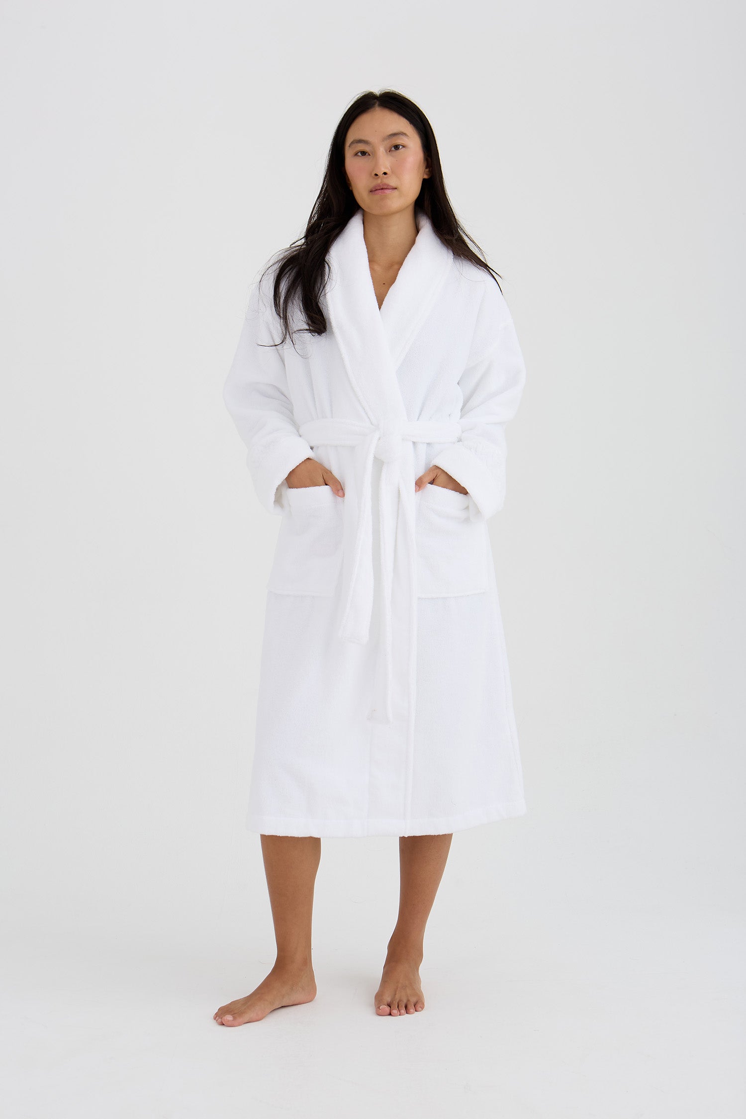 Bamboo Towelling Robe In White