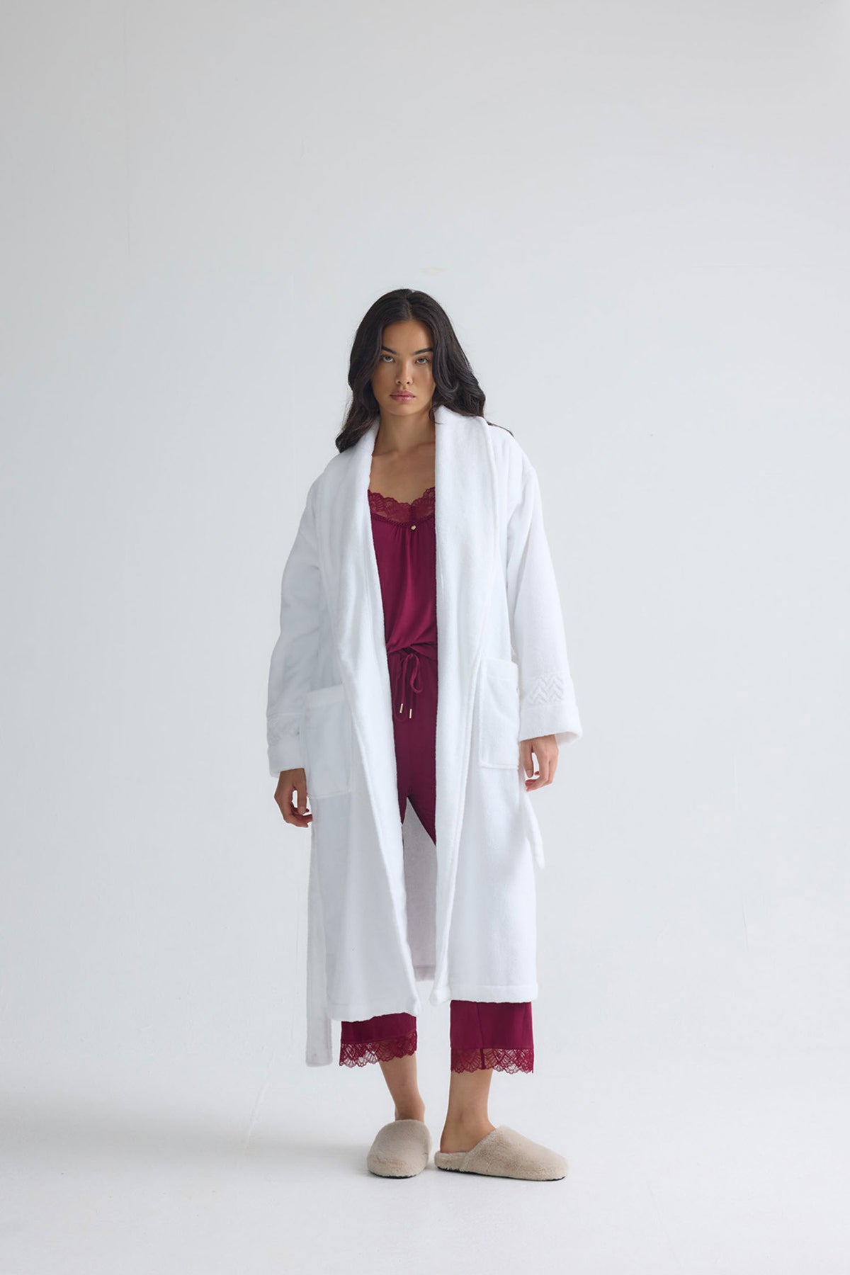 Bamboo Towelling Robe In White