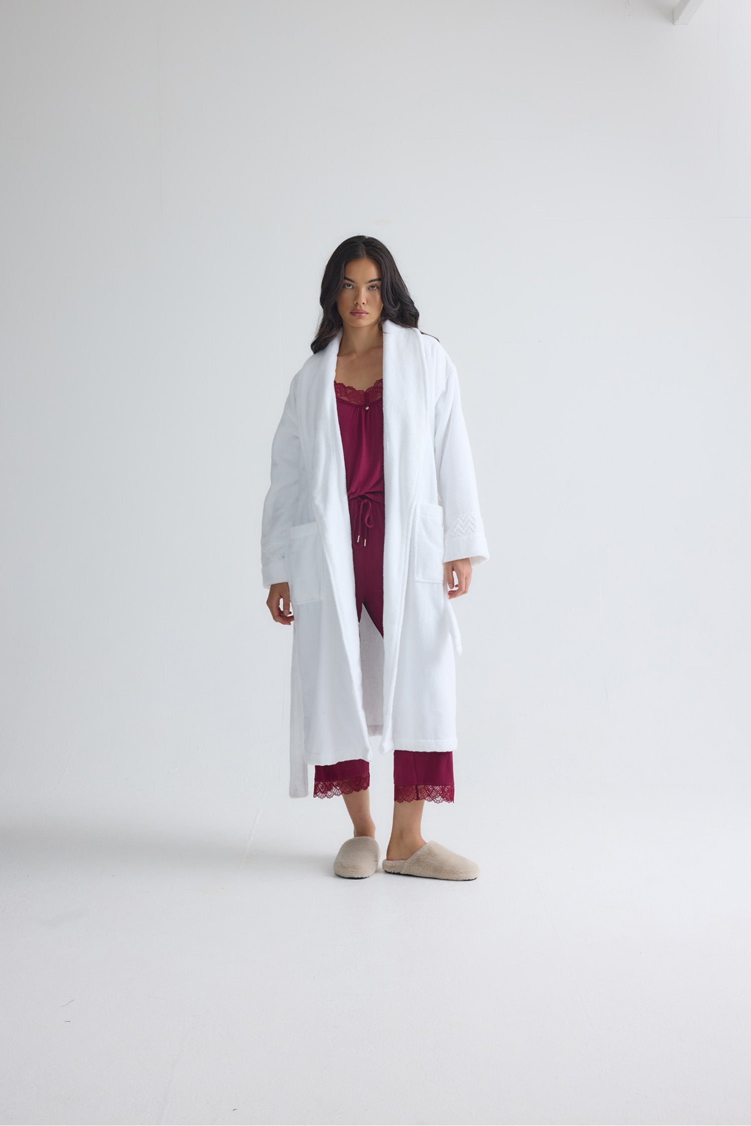 Bamboo Towelling Robe In White