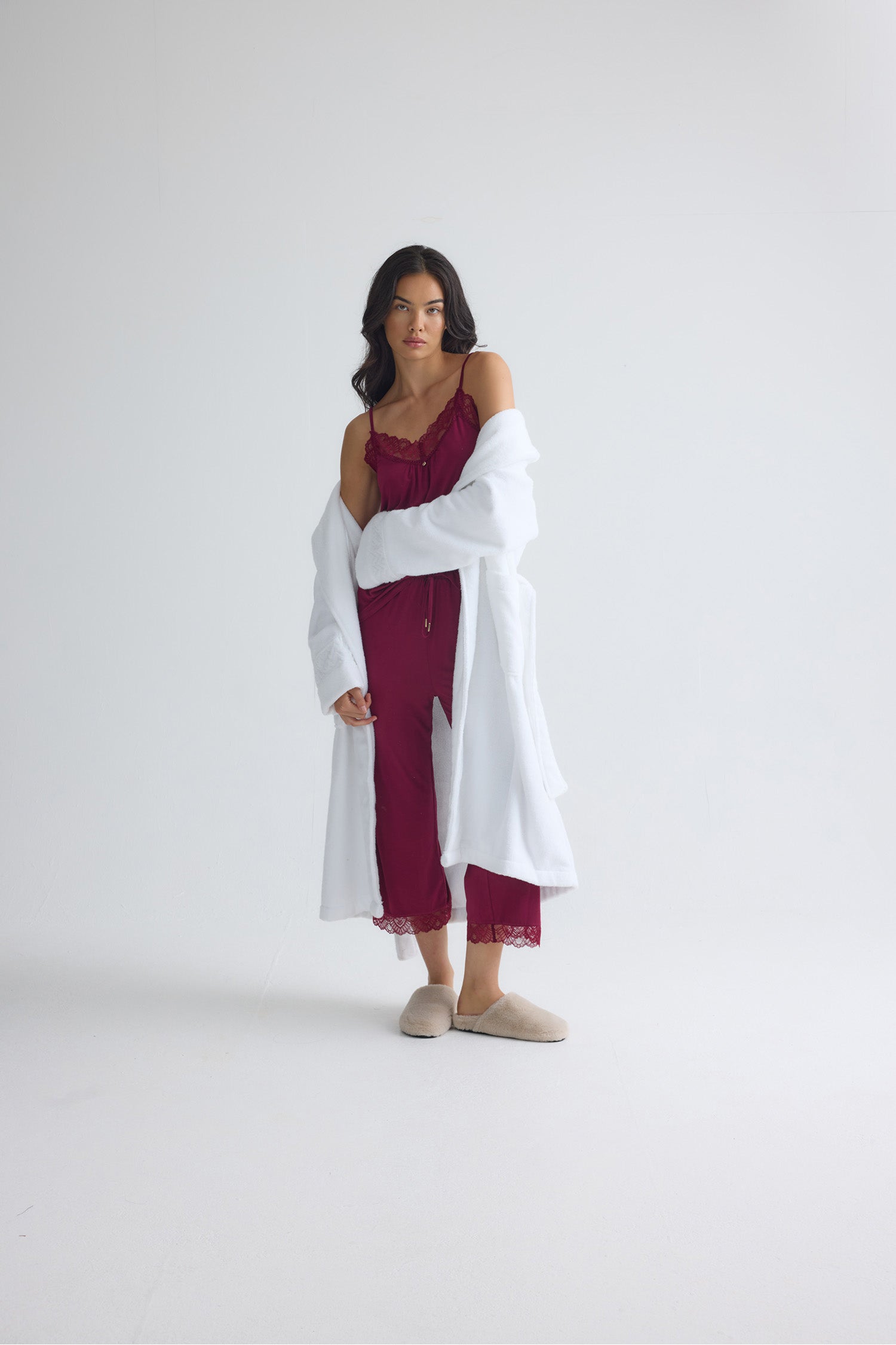 Bamboo Towelling Robe In White