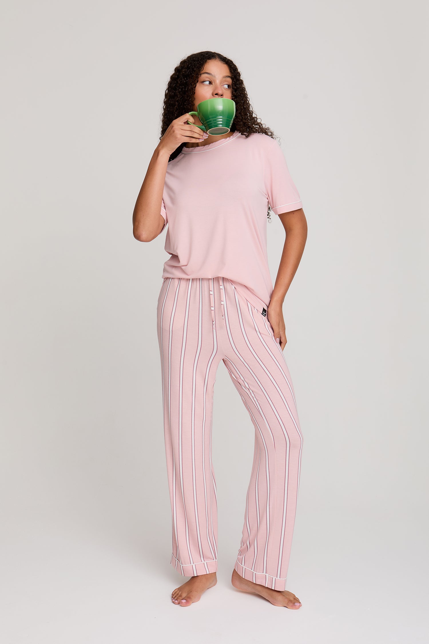 Bamboo Tee and Trouser Set in Blush Stripe - Pajamas