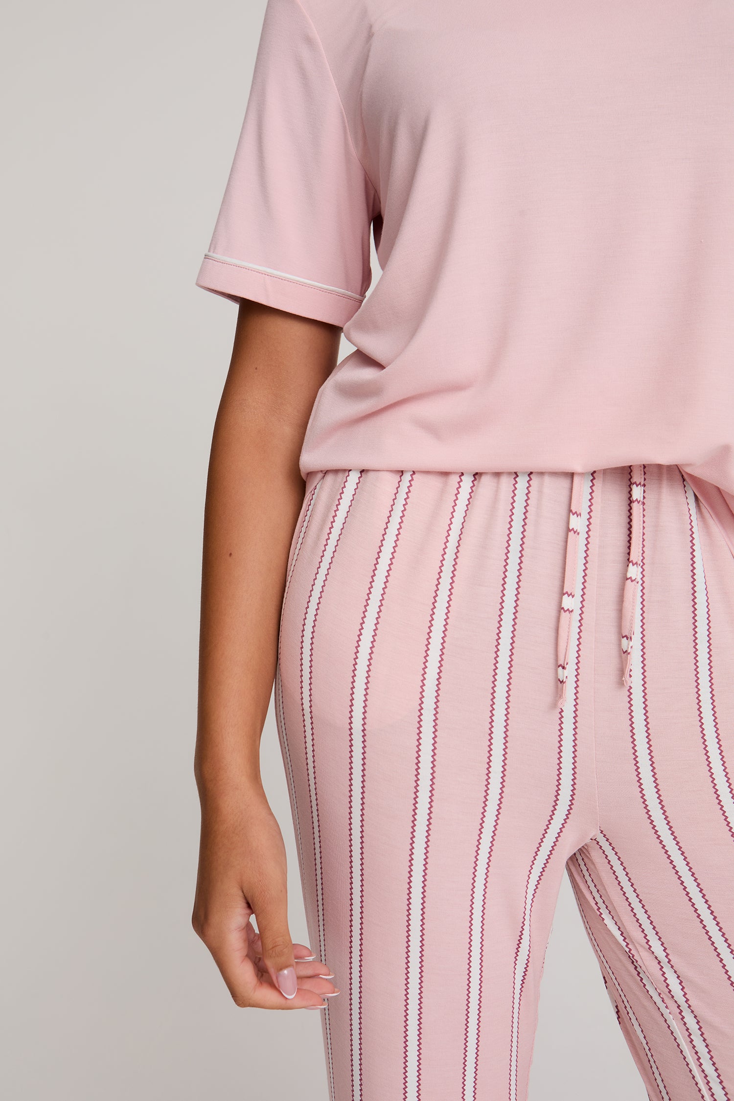Bamboo Tee and Trouser Set in Blush Stripe