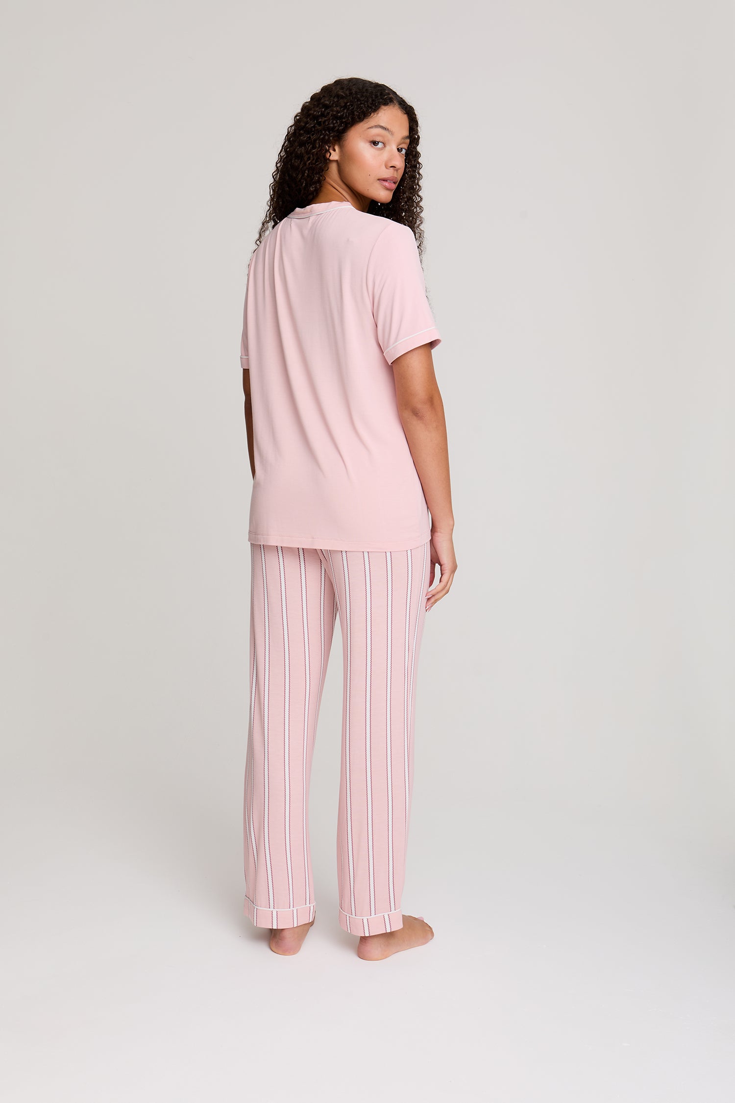 Bamboo Tee and Trouser Set in Blush Stripe - Pajamas
