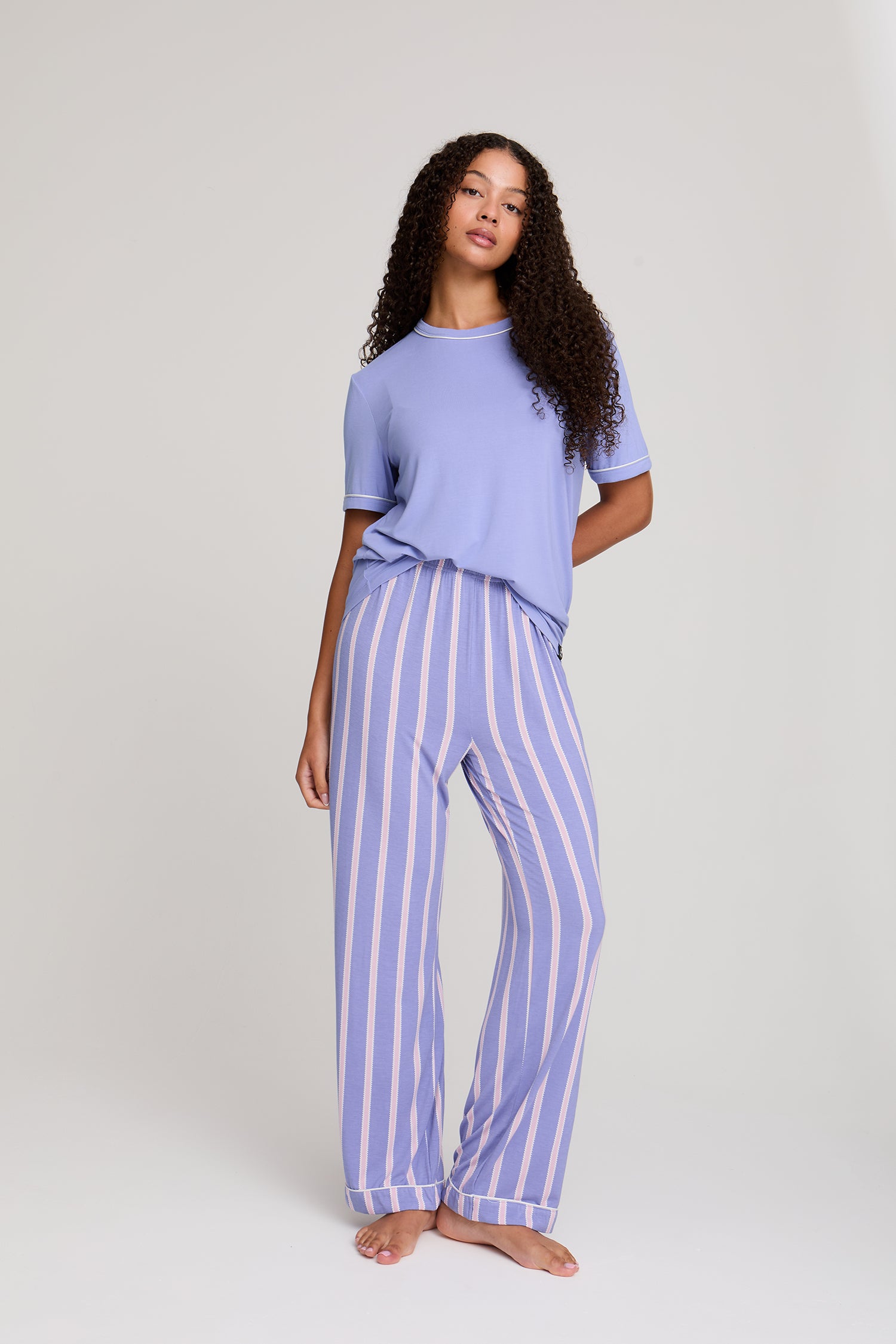 Bamboo Tee and Trouser Set in Heather Stripe