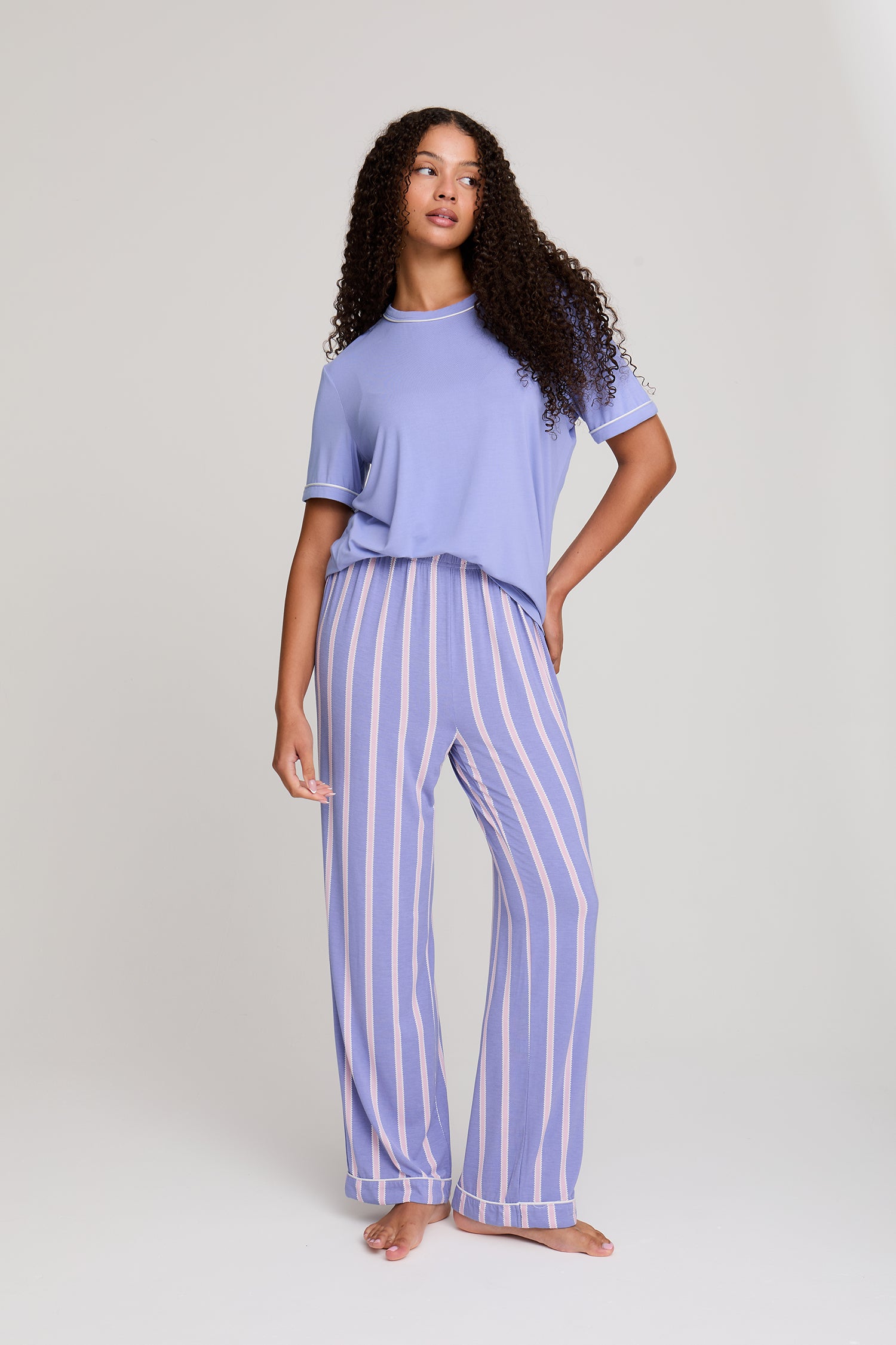 Bamboo Tee and Trouser Set in Heather Stripe - Pajamas