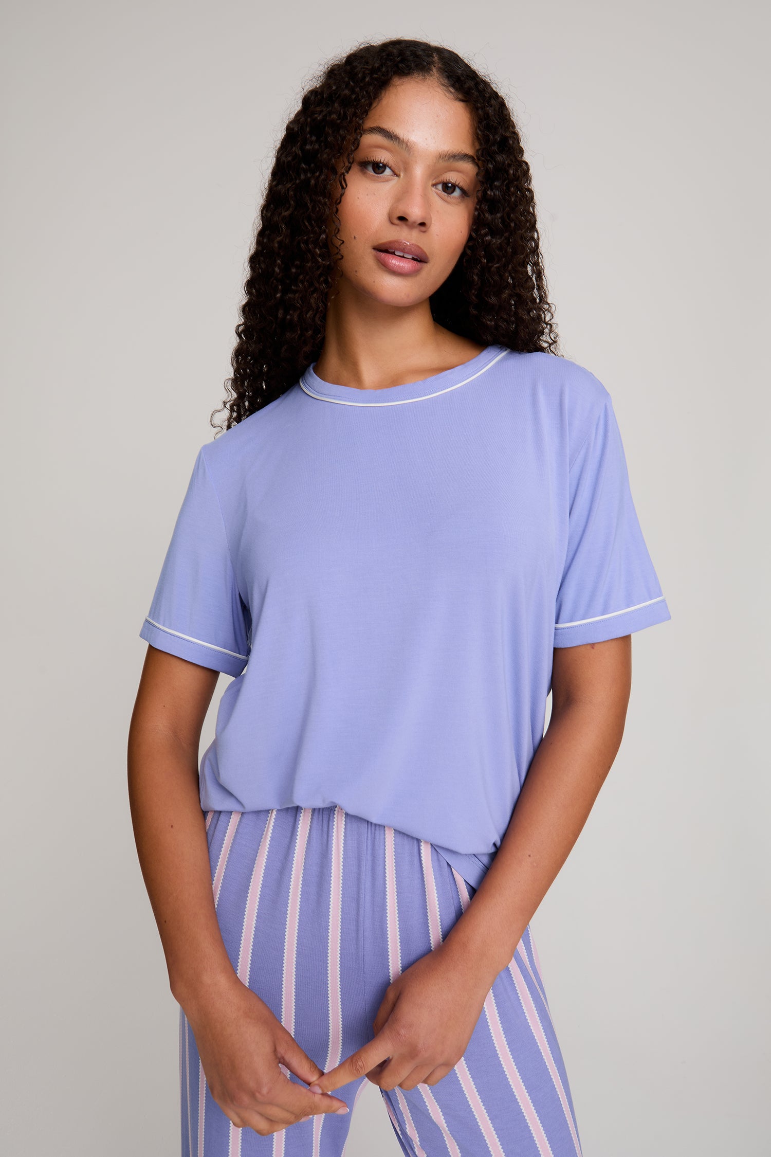 Bamboo Tee and Trouser Set in Heather Stripe
