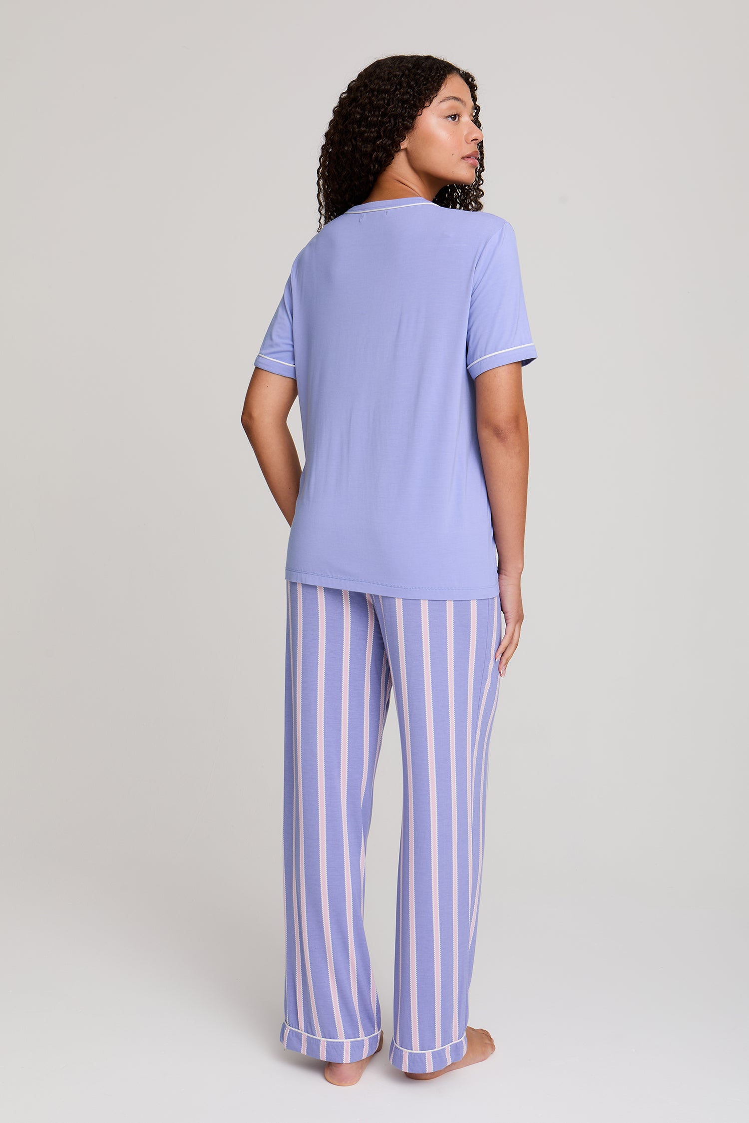 Bamboo Tee and Trouser Set in Heather Stripe - Pajamas