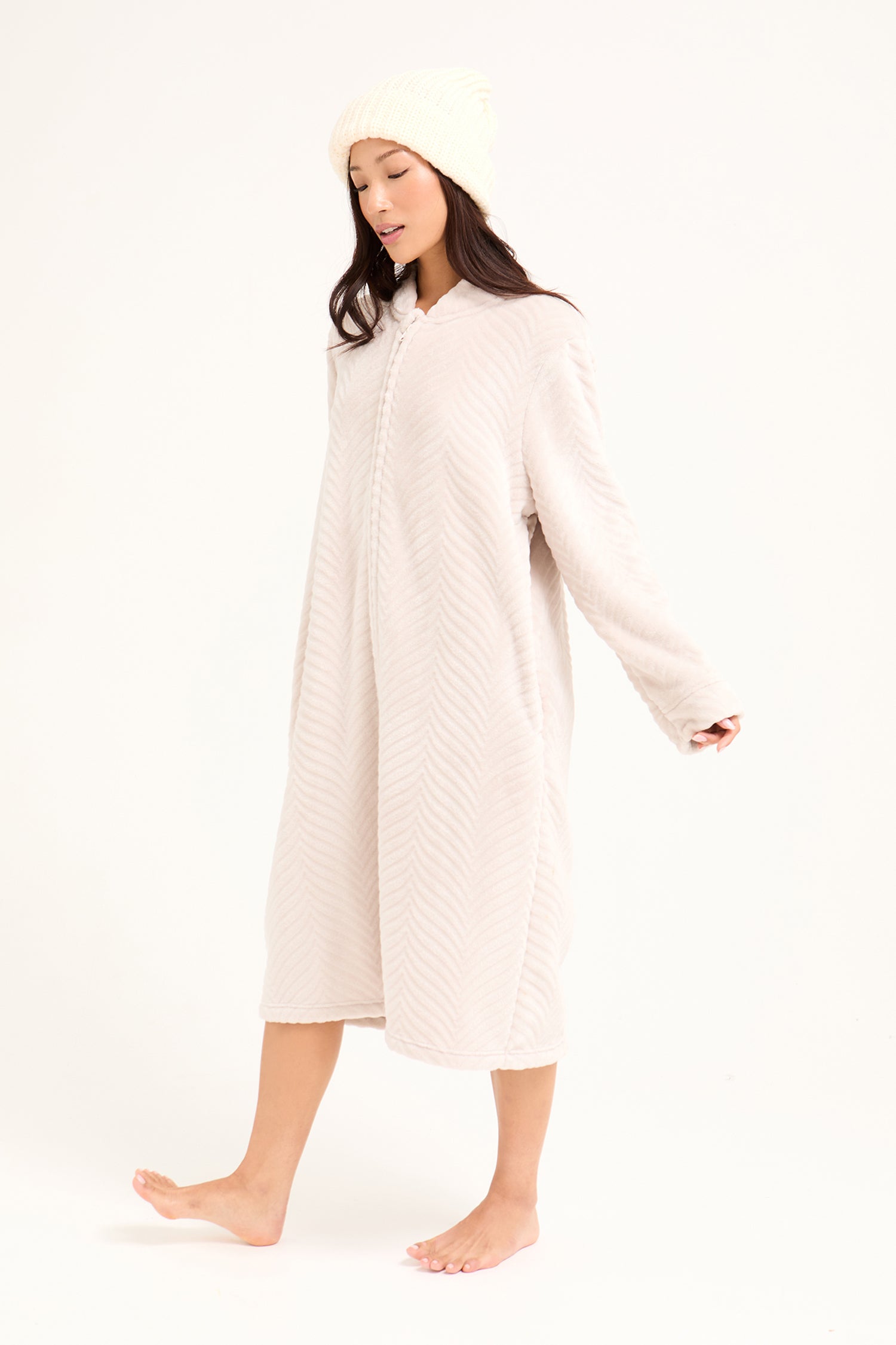 Cosy Chevron Housecoat in Almond