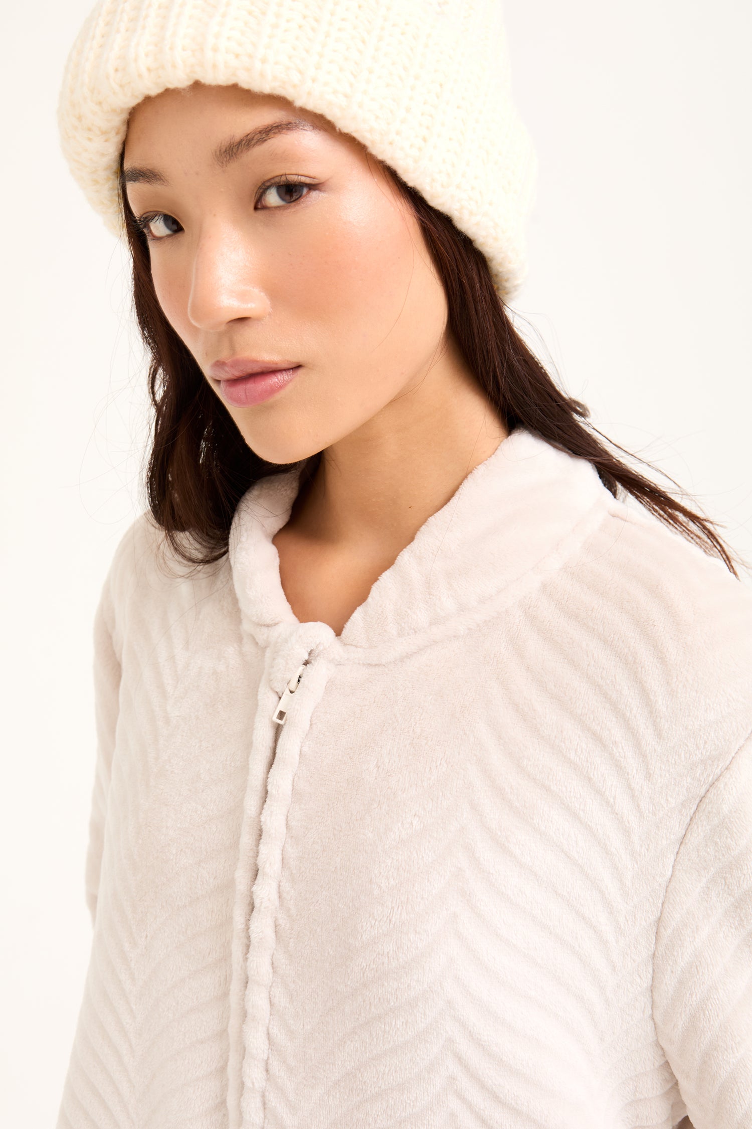 Cosy Chevron Housecoat in Almond