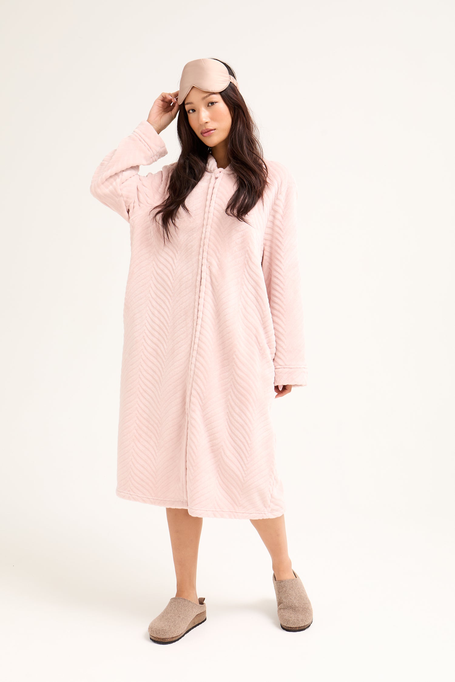 Cosy Chevron Housecoat in Rose