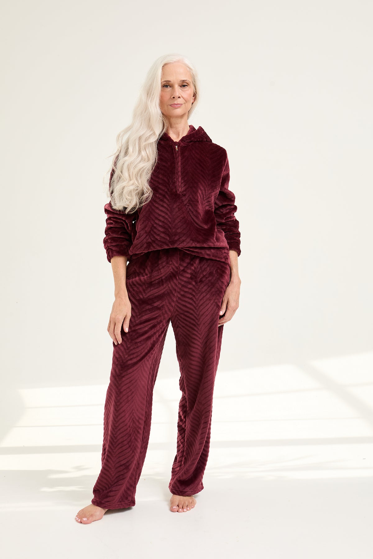 Cosy Chevron Lounge Suit in Maroon - Loungewear
