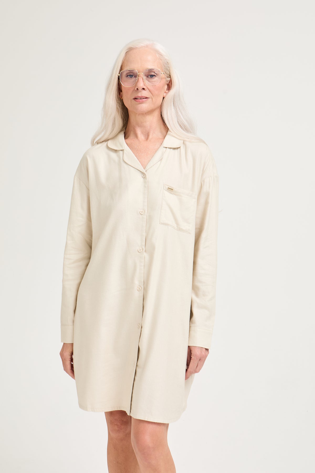 Cotton Modal Relaxed Nightshirt in Natural - Nightgowns
