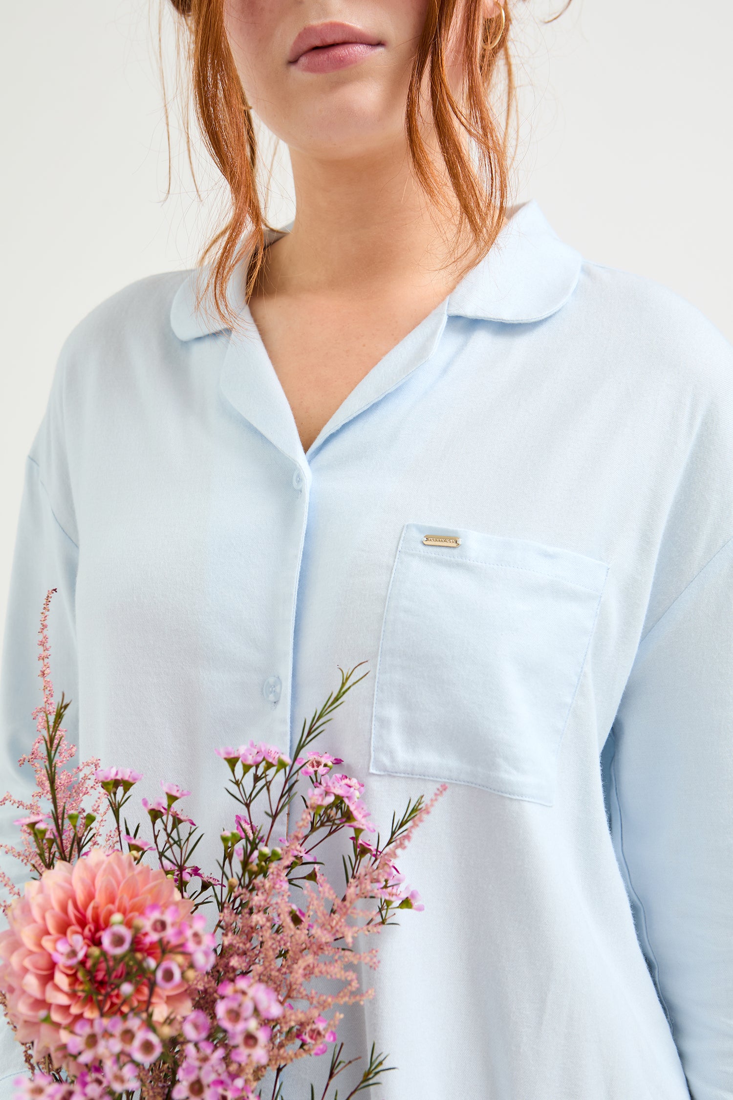 Cotton Modal Relaxed Nightshirt in Sky Blue - Nightgowns