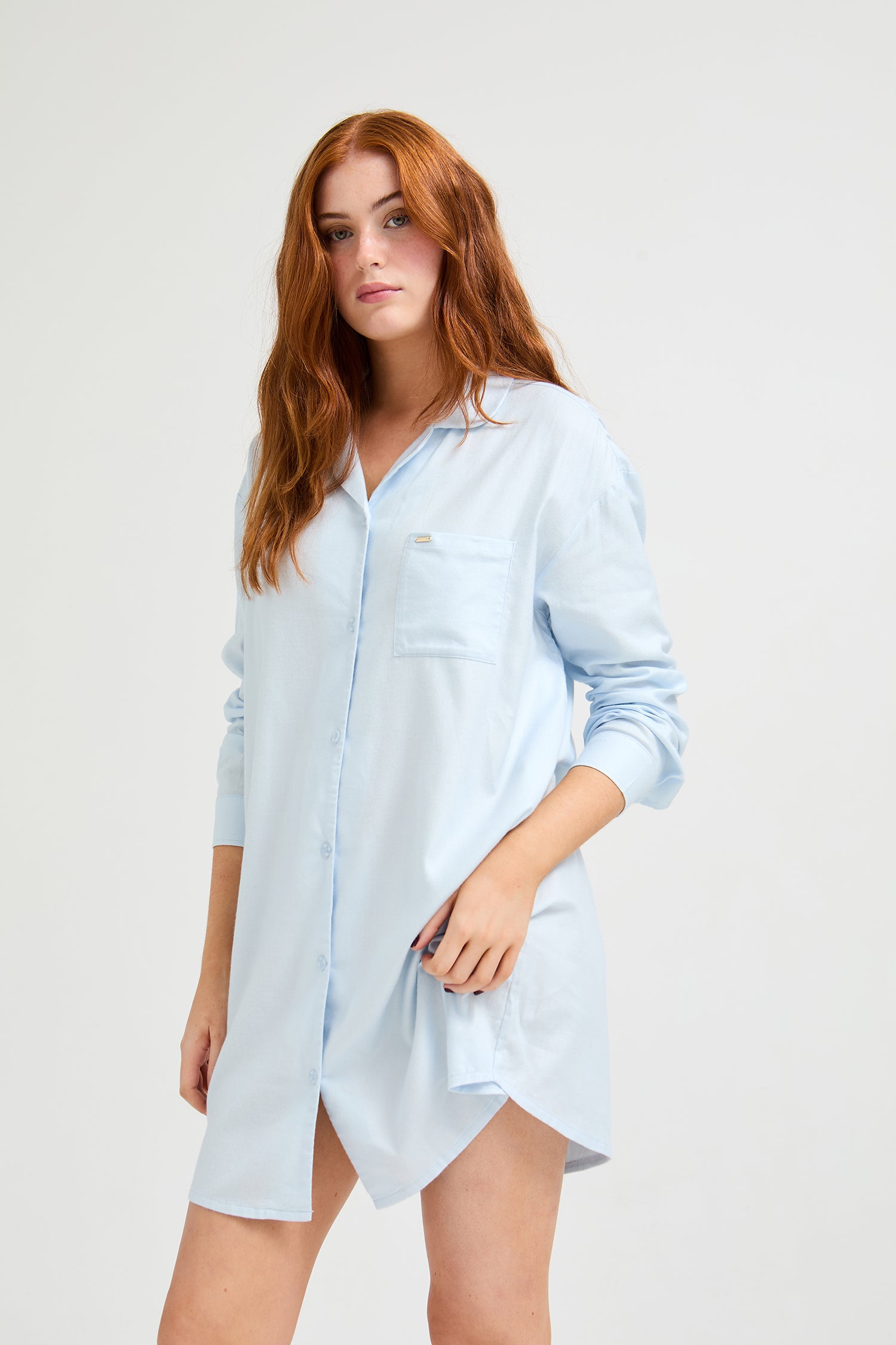 Cotton Modal Relaxed Nightshirt in Sky Blue - Nightgowns