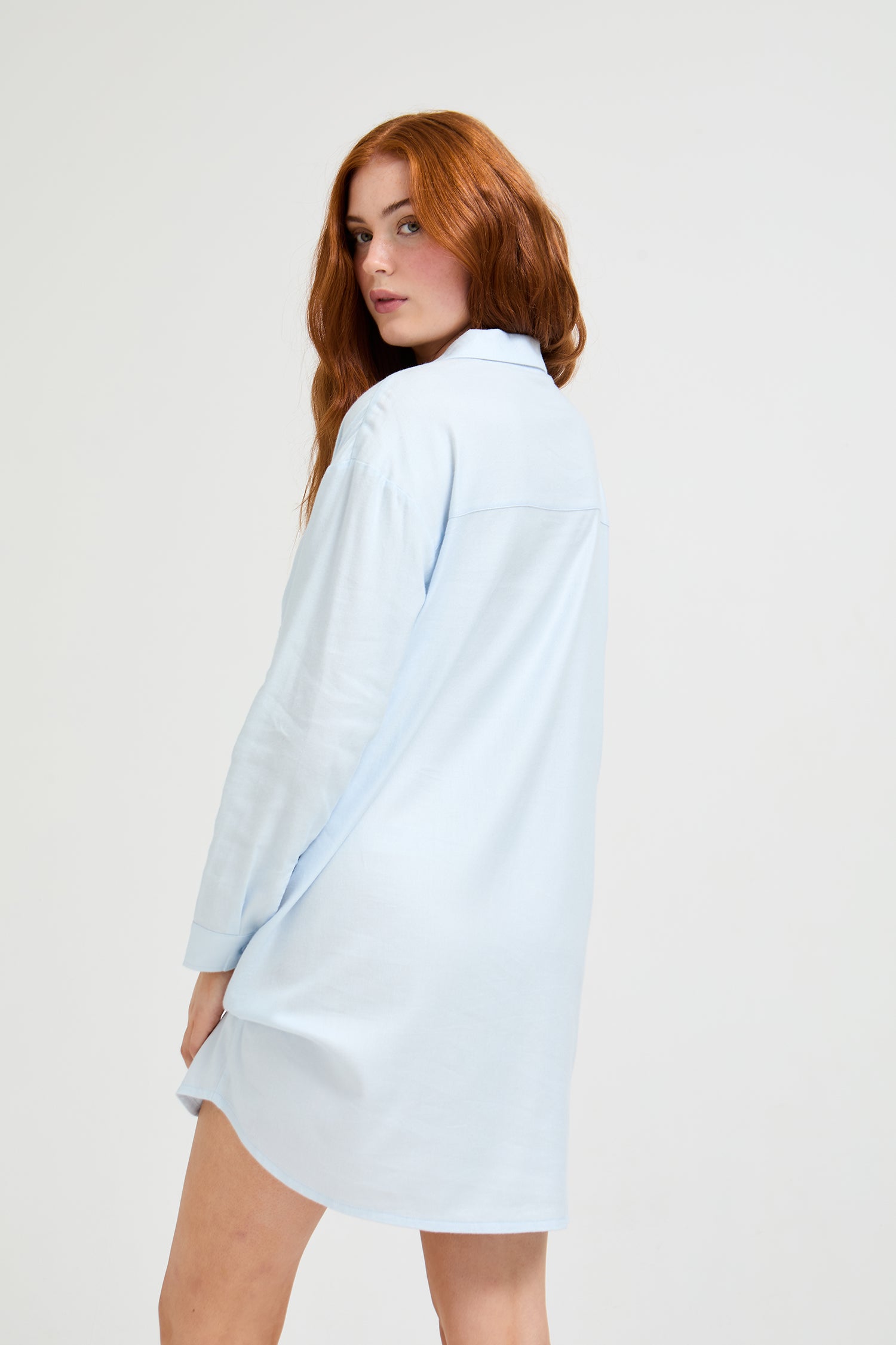 Cotton Modal Relaxed Nightshirt in Sky Blue - Nightgowns