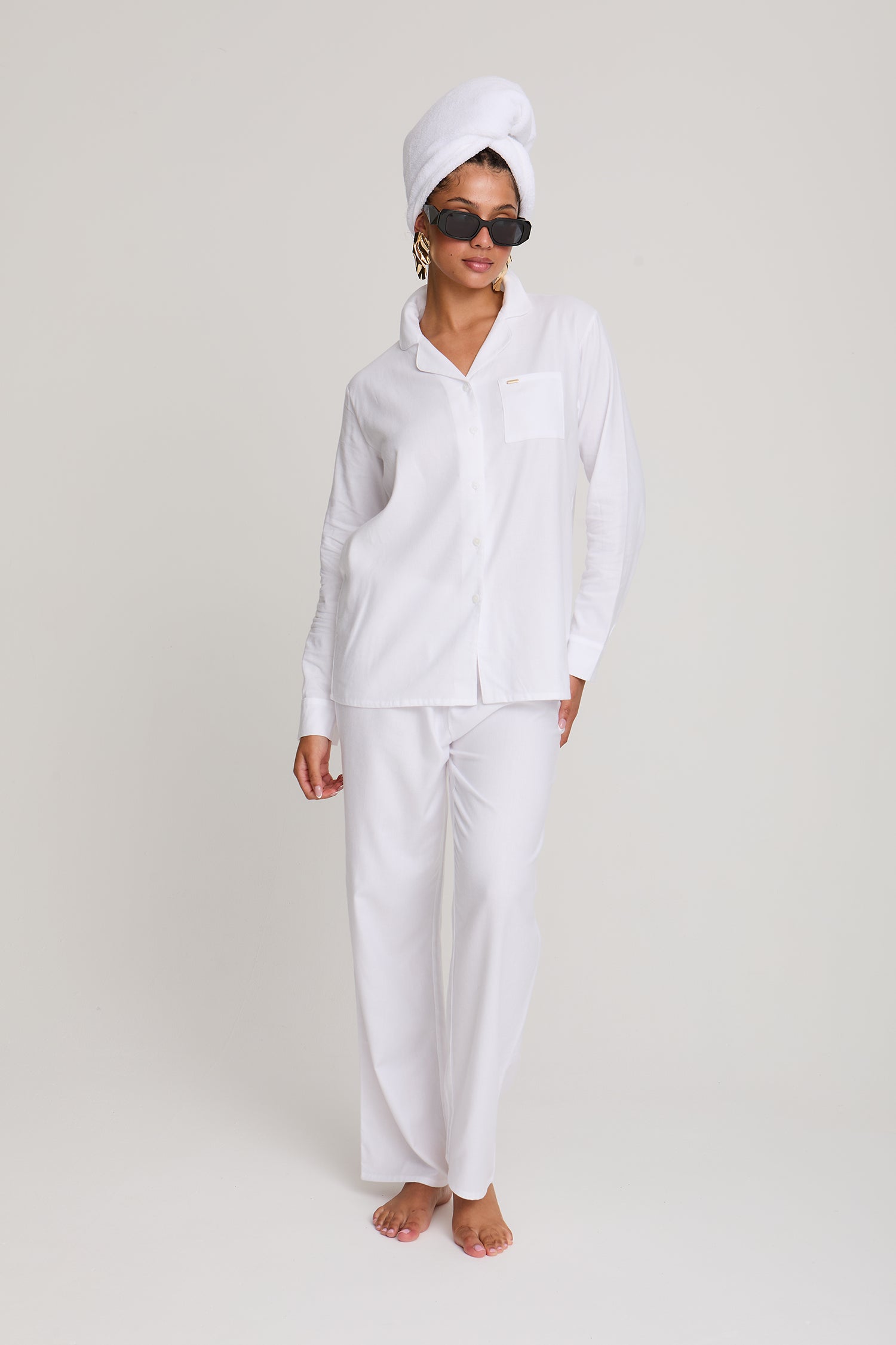 Cotton Modal Long Pyjama Set in White