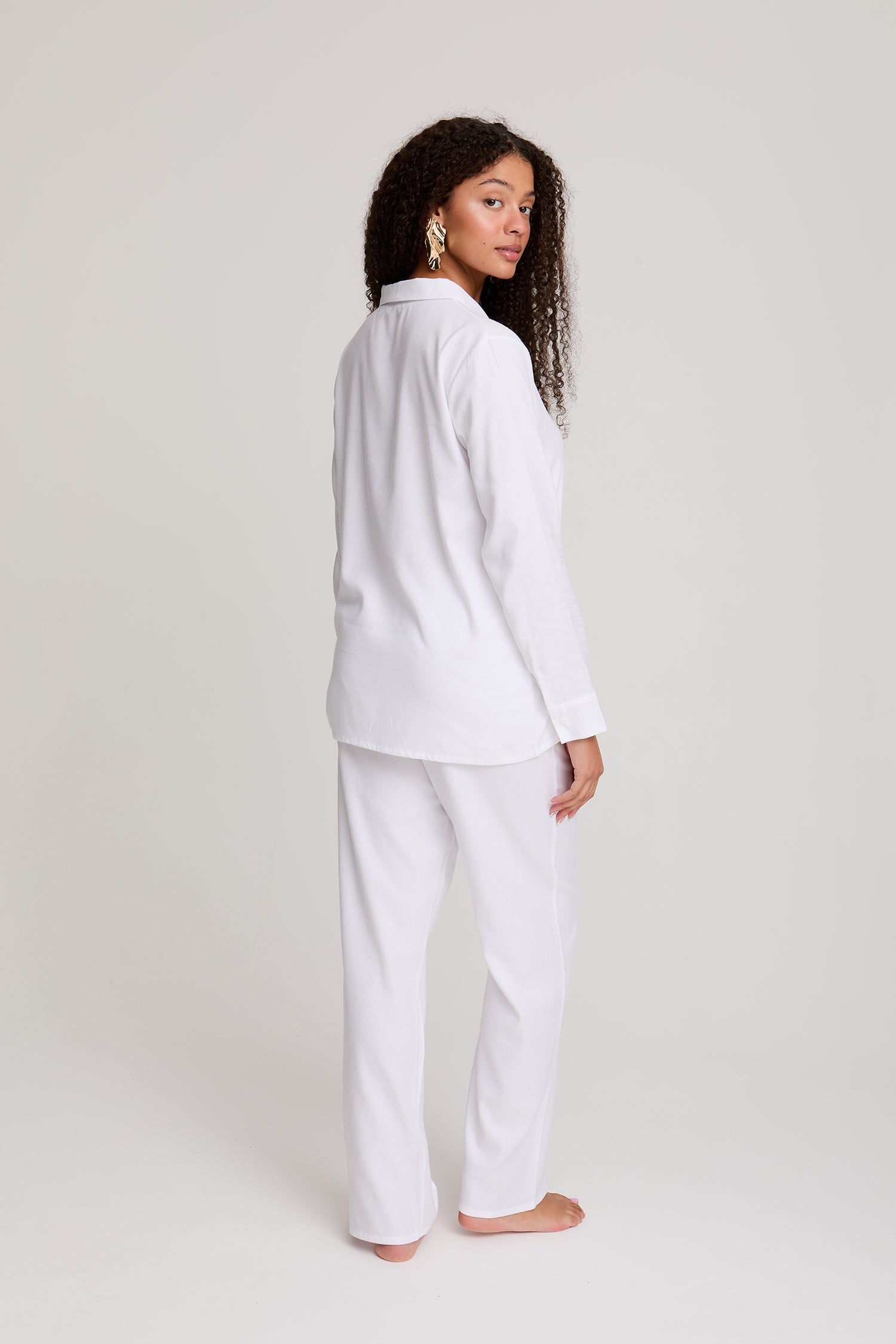Cotton Modal Long Pyjama Set in White - Pajamas