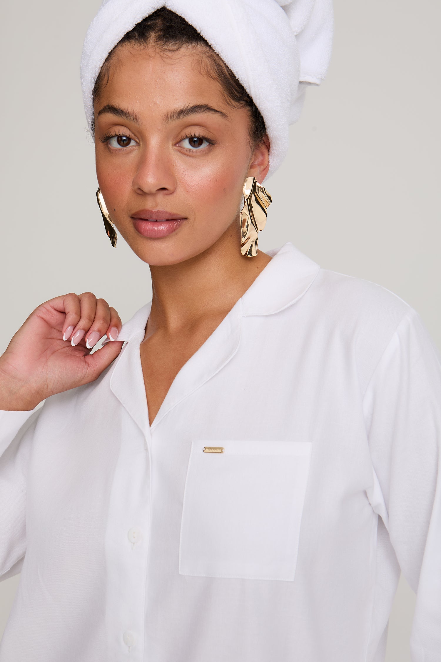 Cotton Modal Long Pyjama Set in White