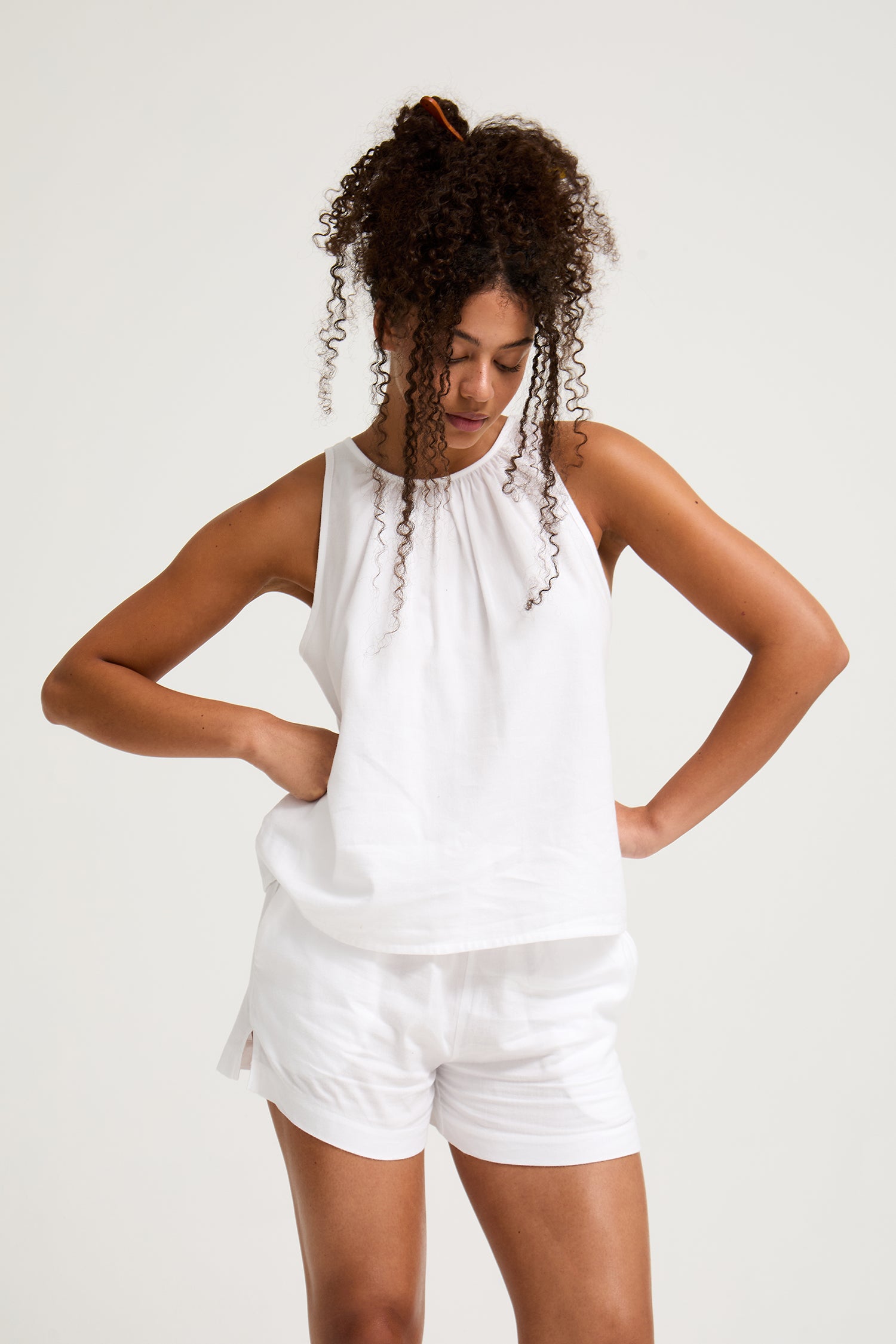 Cotton Modal Vest Short Set in White