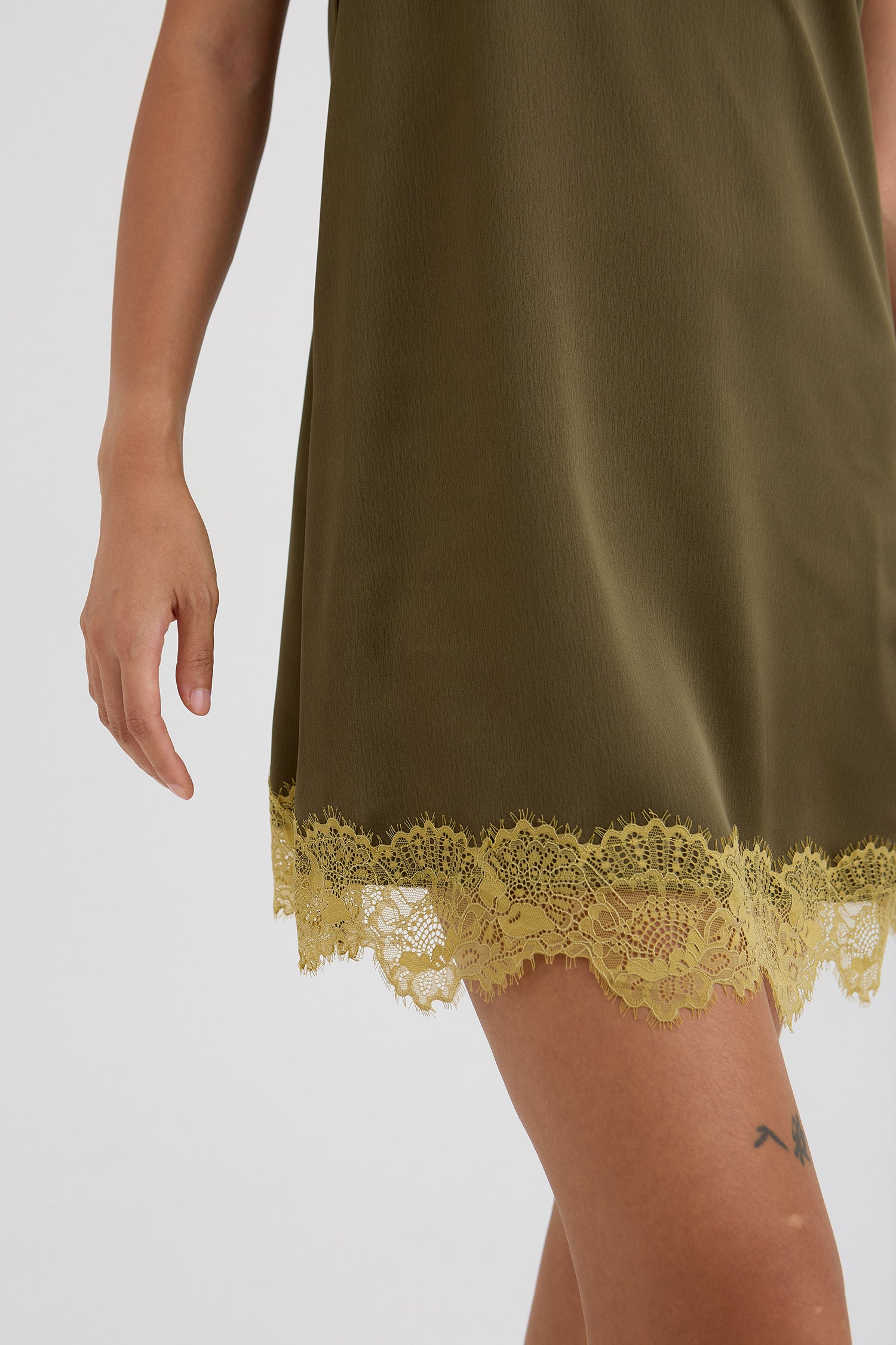 Eco Satin Lace Chemise Nightdress In Olive