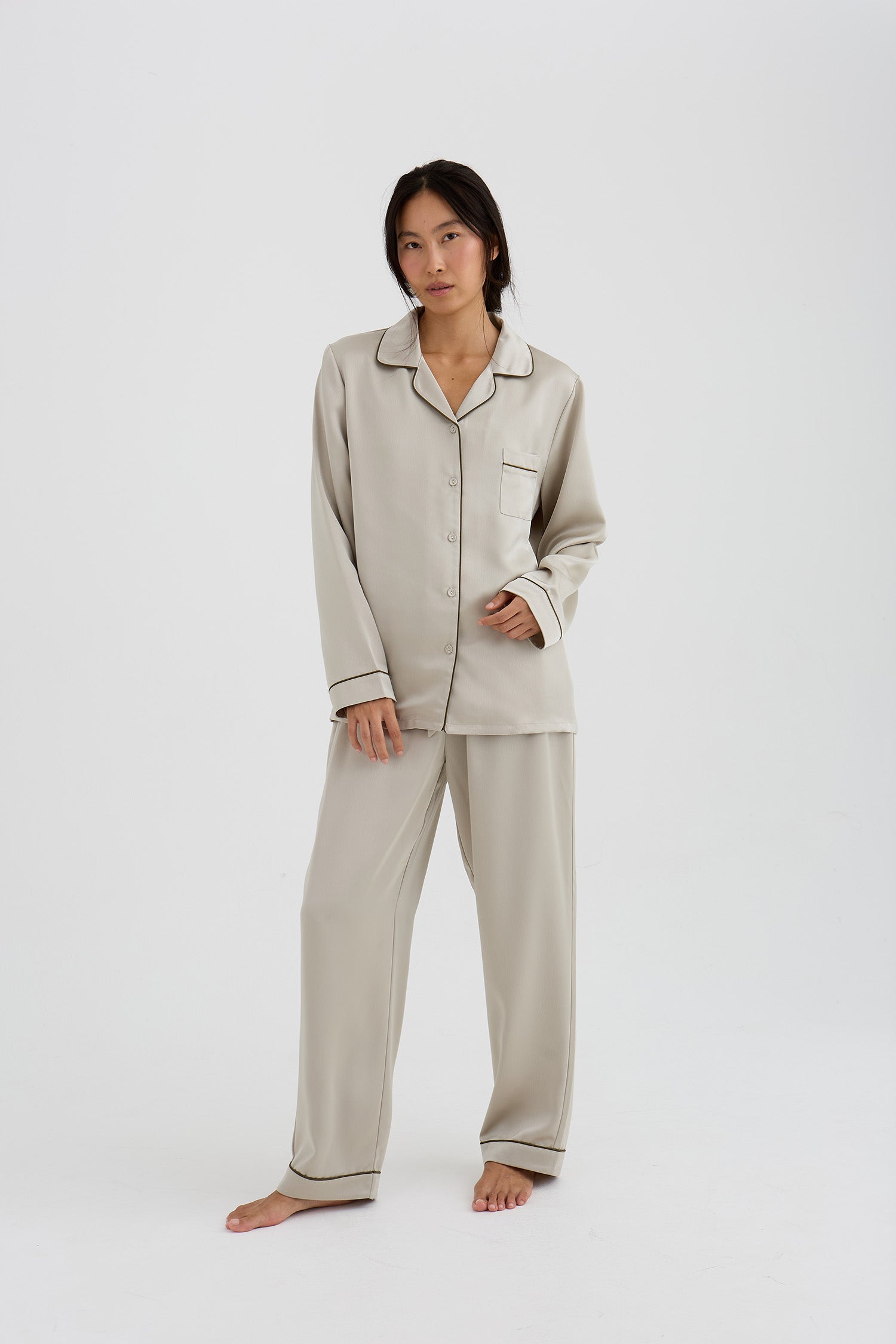 Eco Satin Long Pyjama Set In Pelican