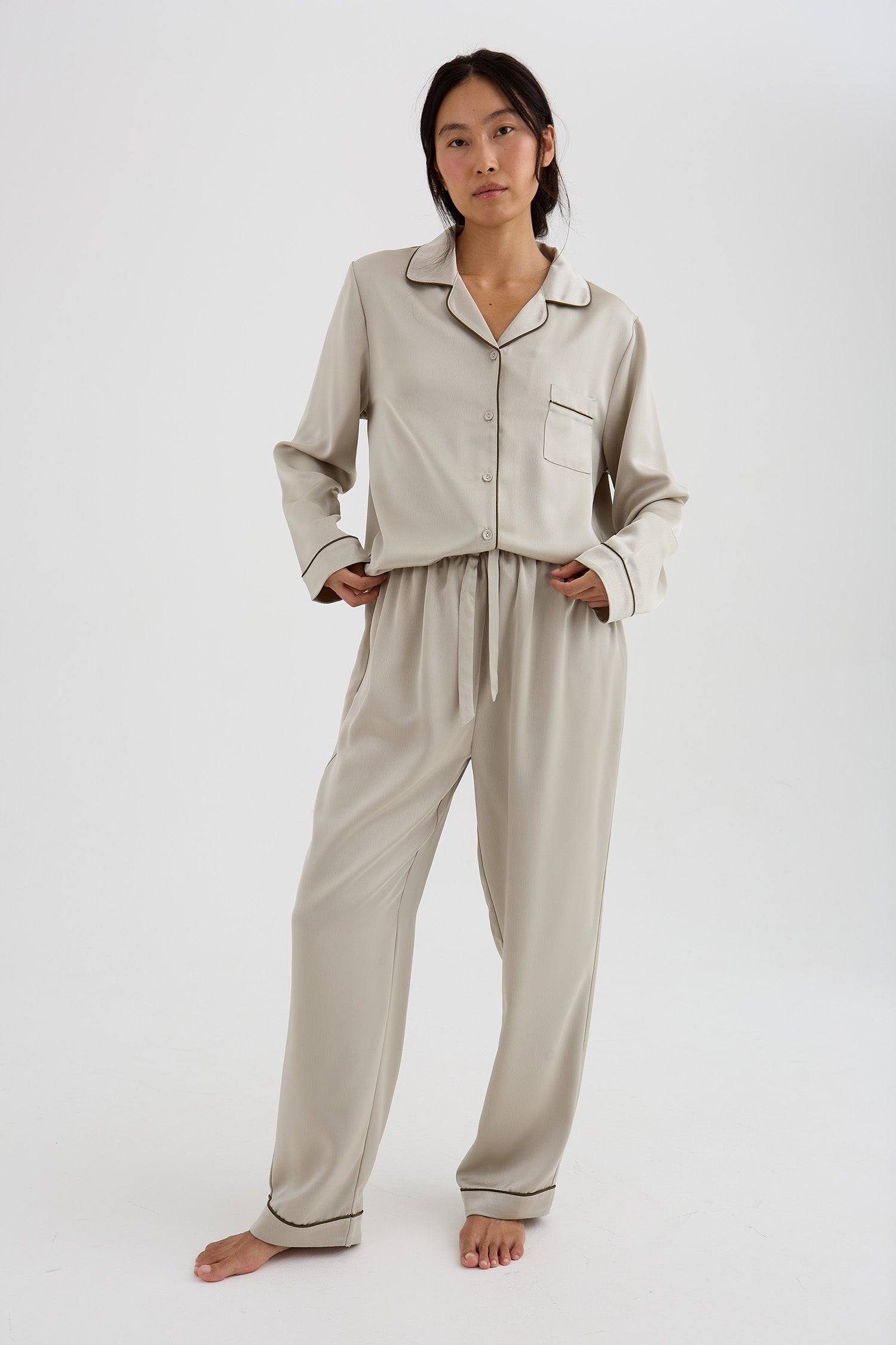 Eco Satin Long Pyjama Set In Pelican
