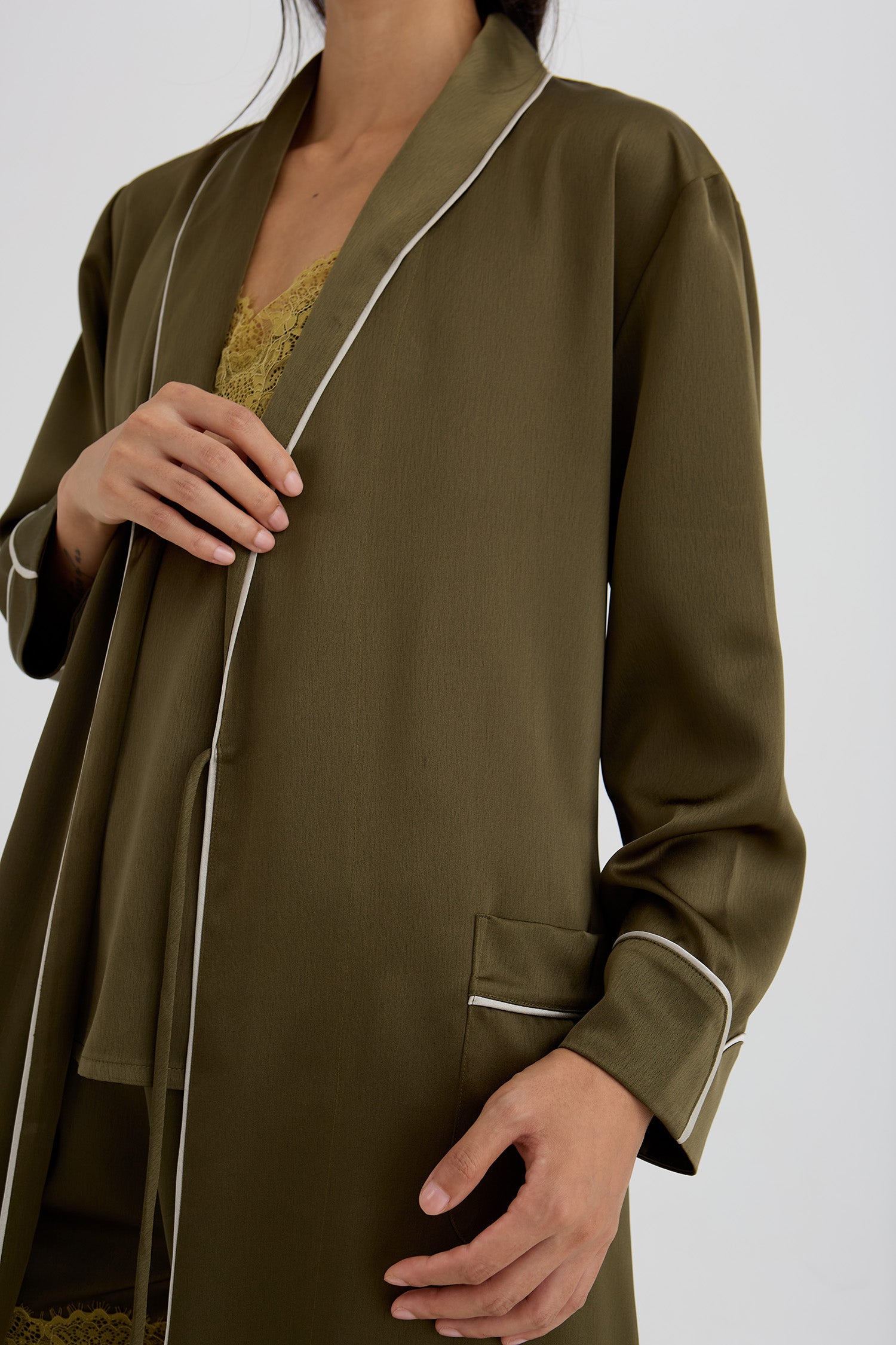 Eco Satin Robe In Olive