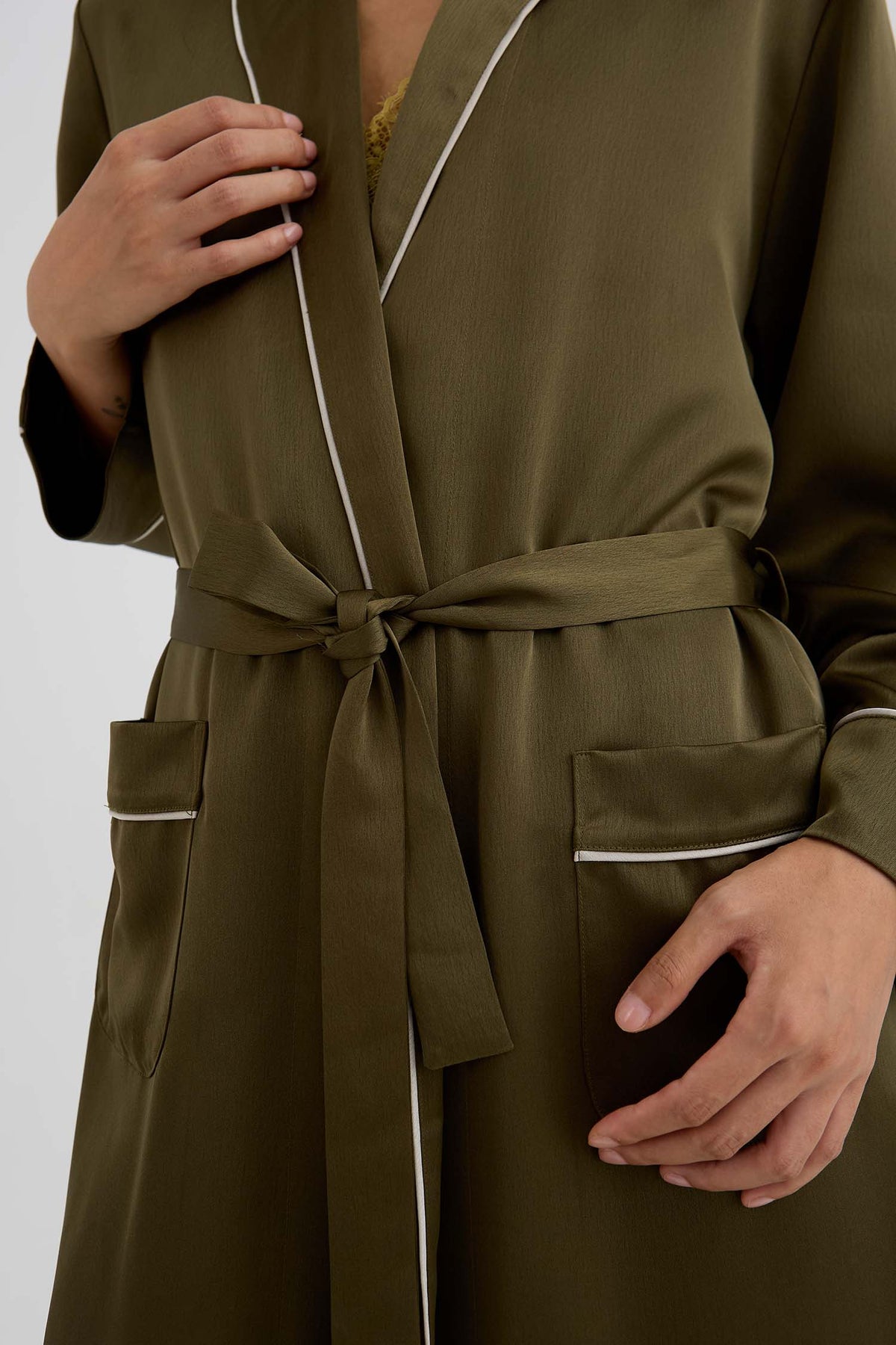 Eco Satin Robe In Olive